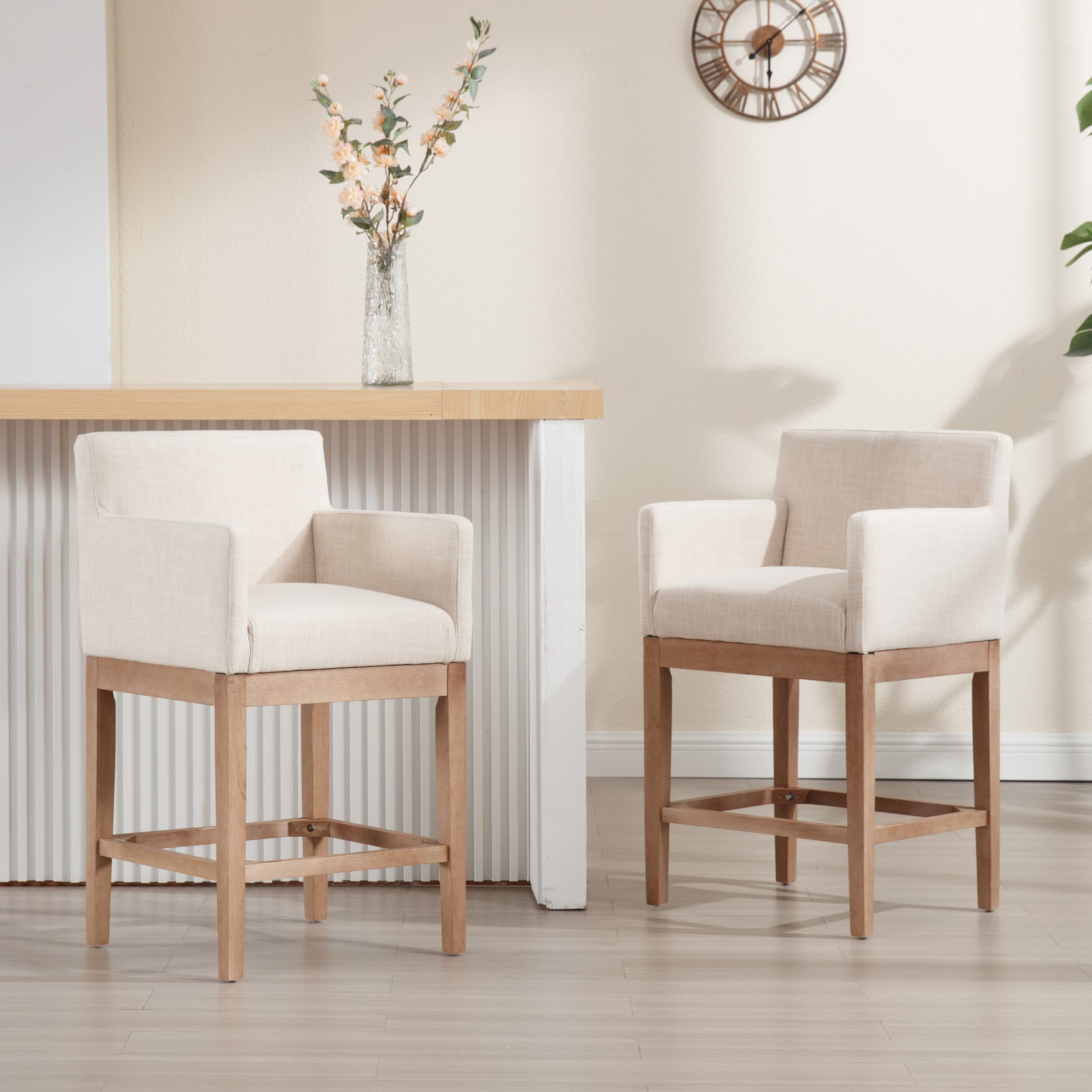 CIMOTA 26"H Wood Counter Stools with Arms Set of 2 - 2003CS