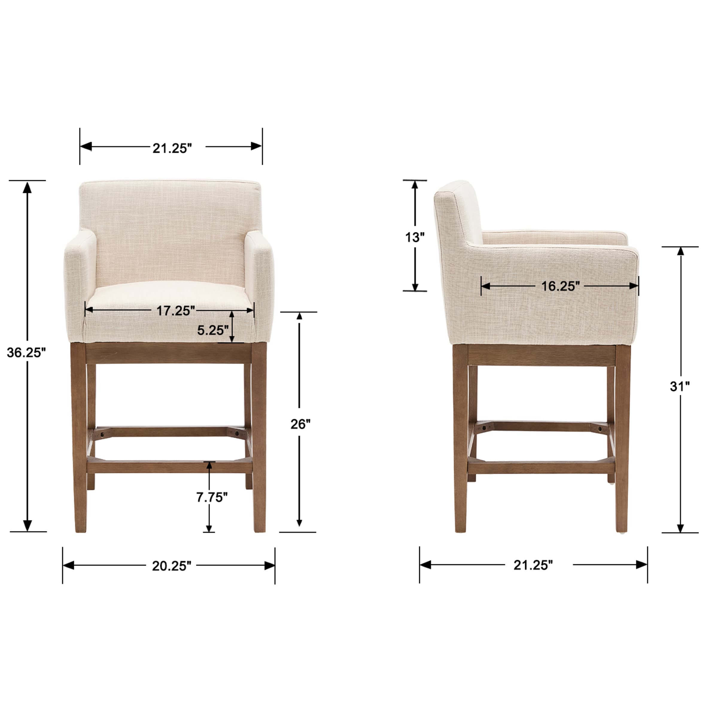 CIMOTA 26"H Wood Counter Stools with Arms Set of 2 - 2003CS