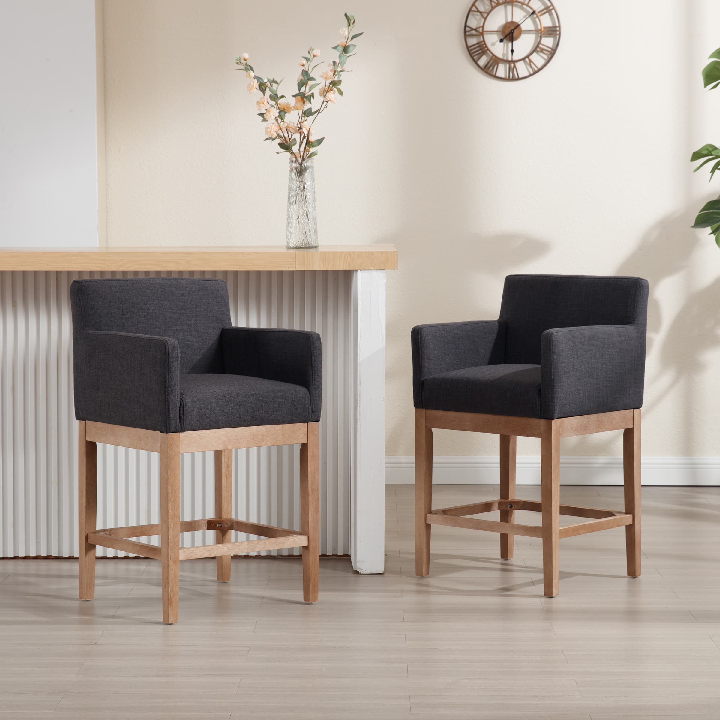 CIMOTA 26"H Wood Counter Stools with Arms Set of 2 - 2003CS