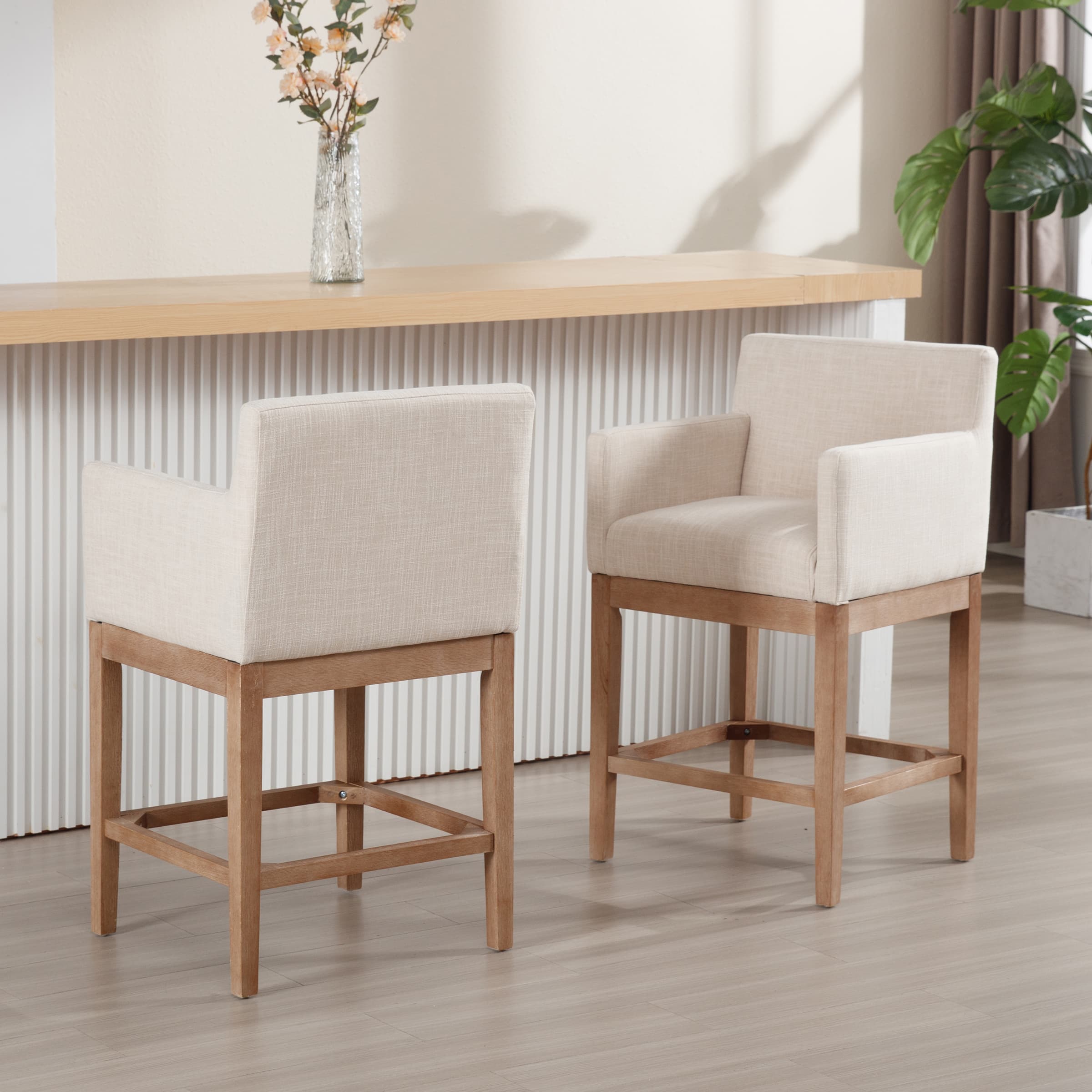 CIMOTA 26"H Wood Counter Stools with Arms Set of 2 - 2003CS