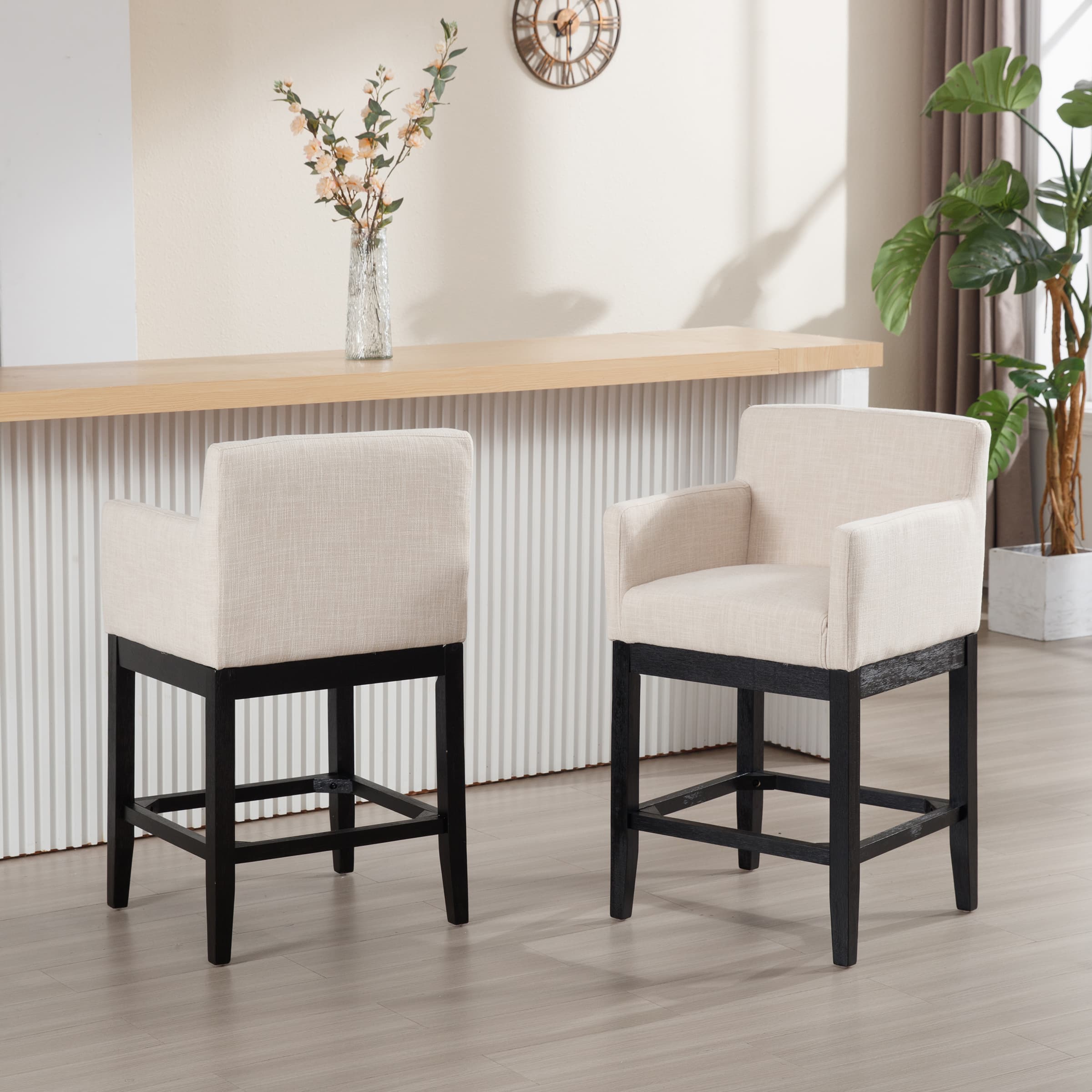 CIMOTA 26"H Wood Counter Stools with Arms Set of 2 - 2003CS