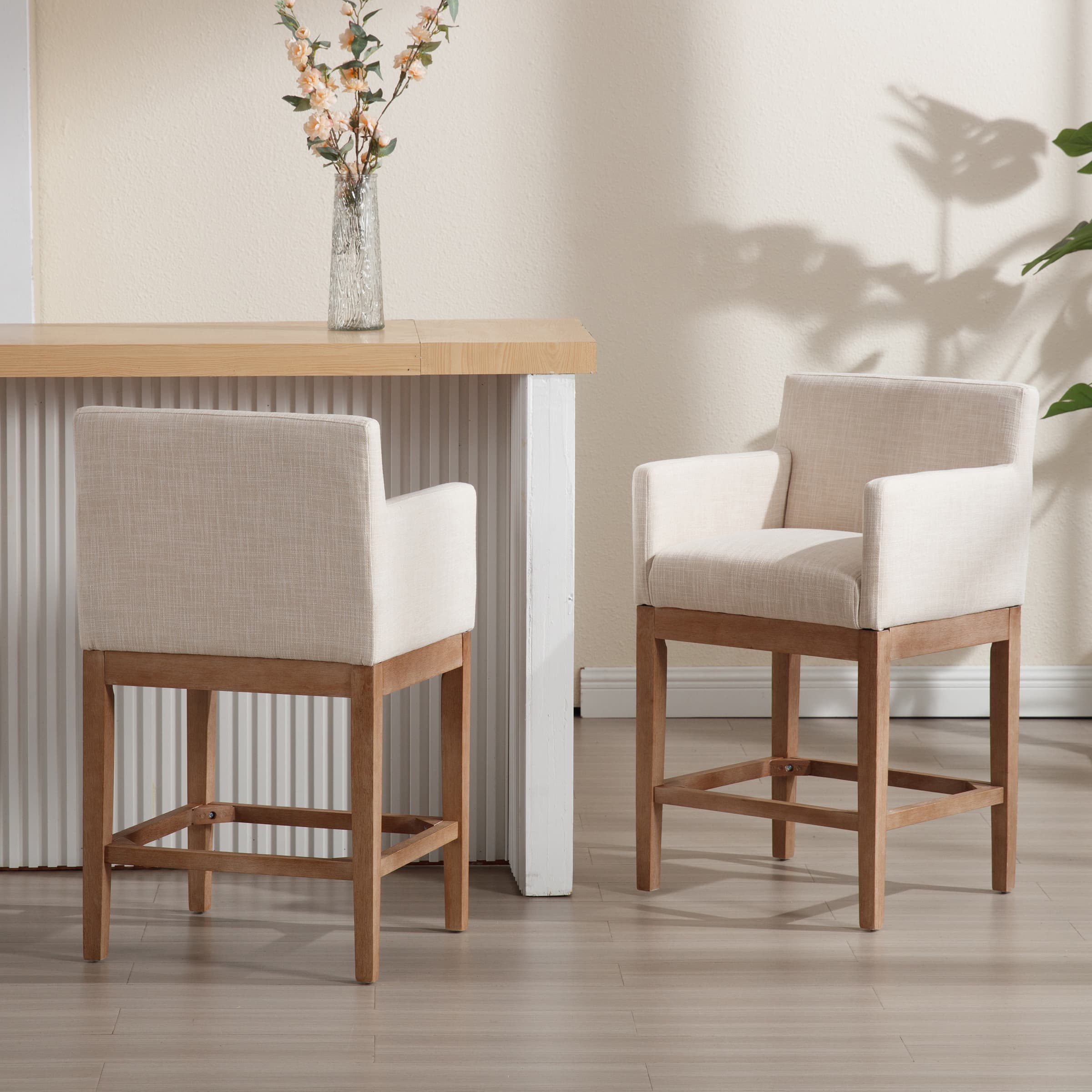 CIMOTA 26"H Wood Counter Stools with Arms Set of 2 - 2003CS