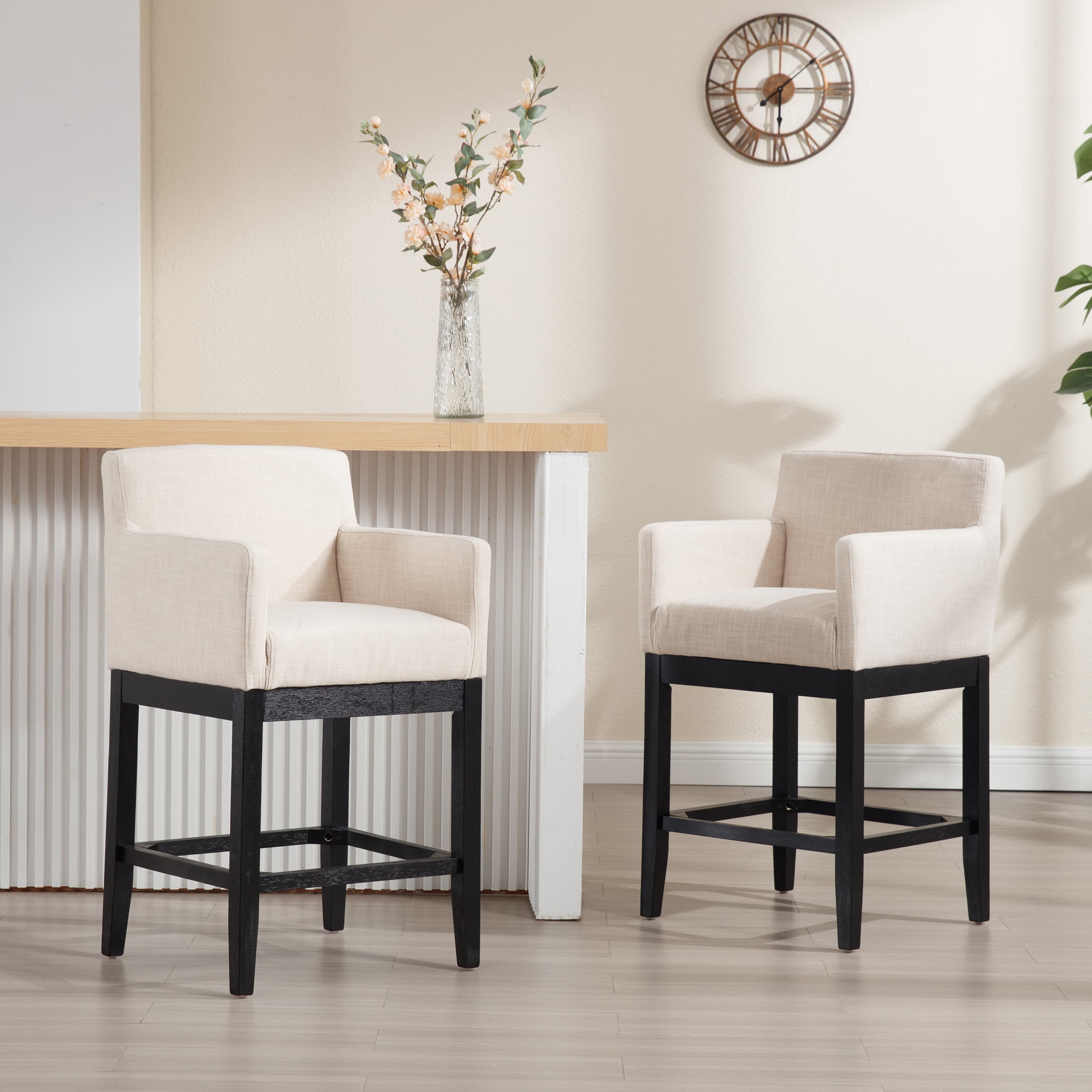 CIMOTA 26"H Wood Counter Stools with Arms Set of 2 - 2003CS