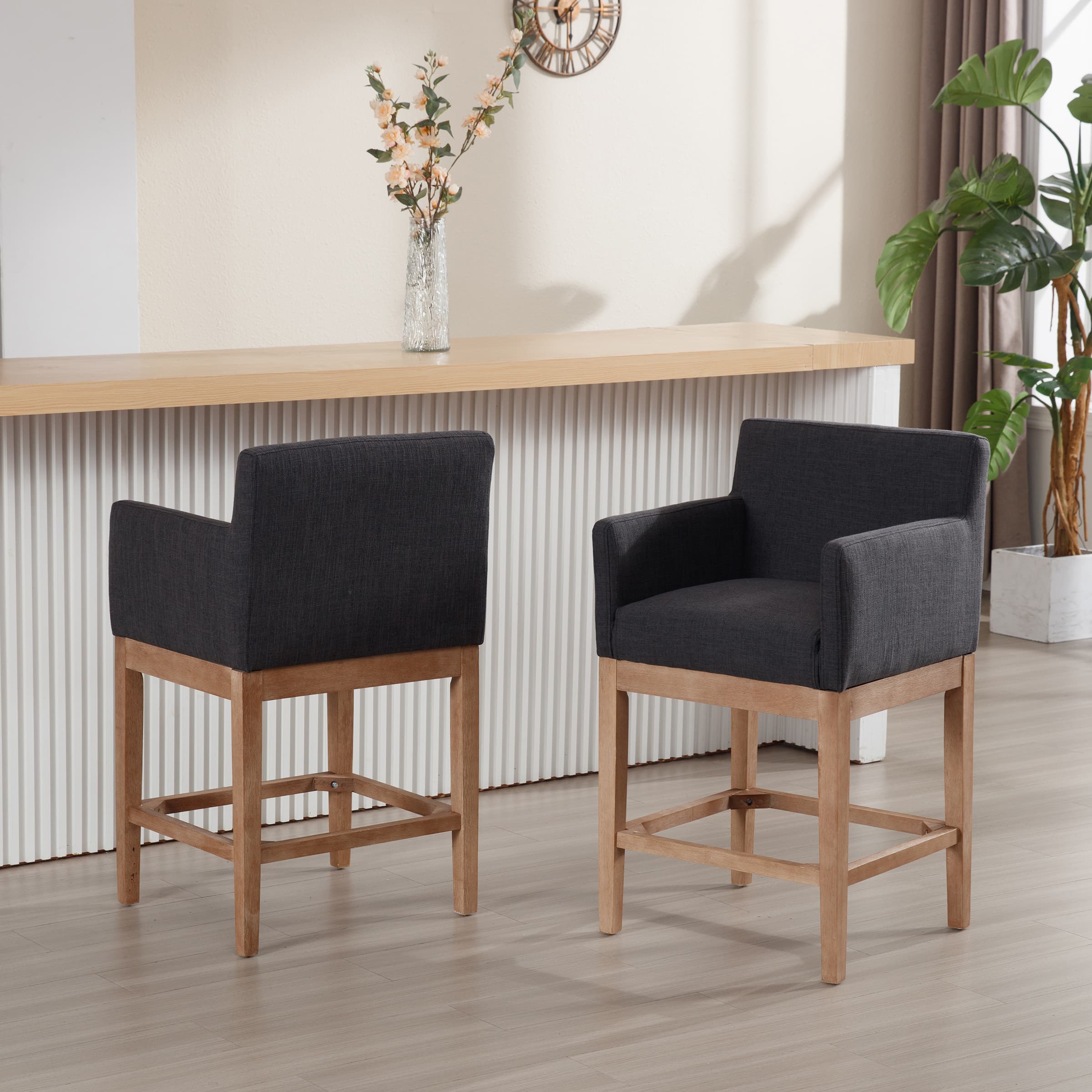 CIMOTA 26"H Wood Counter Stools with Arms Set of 2 - 2003CS