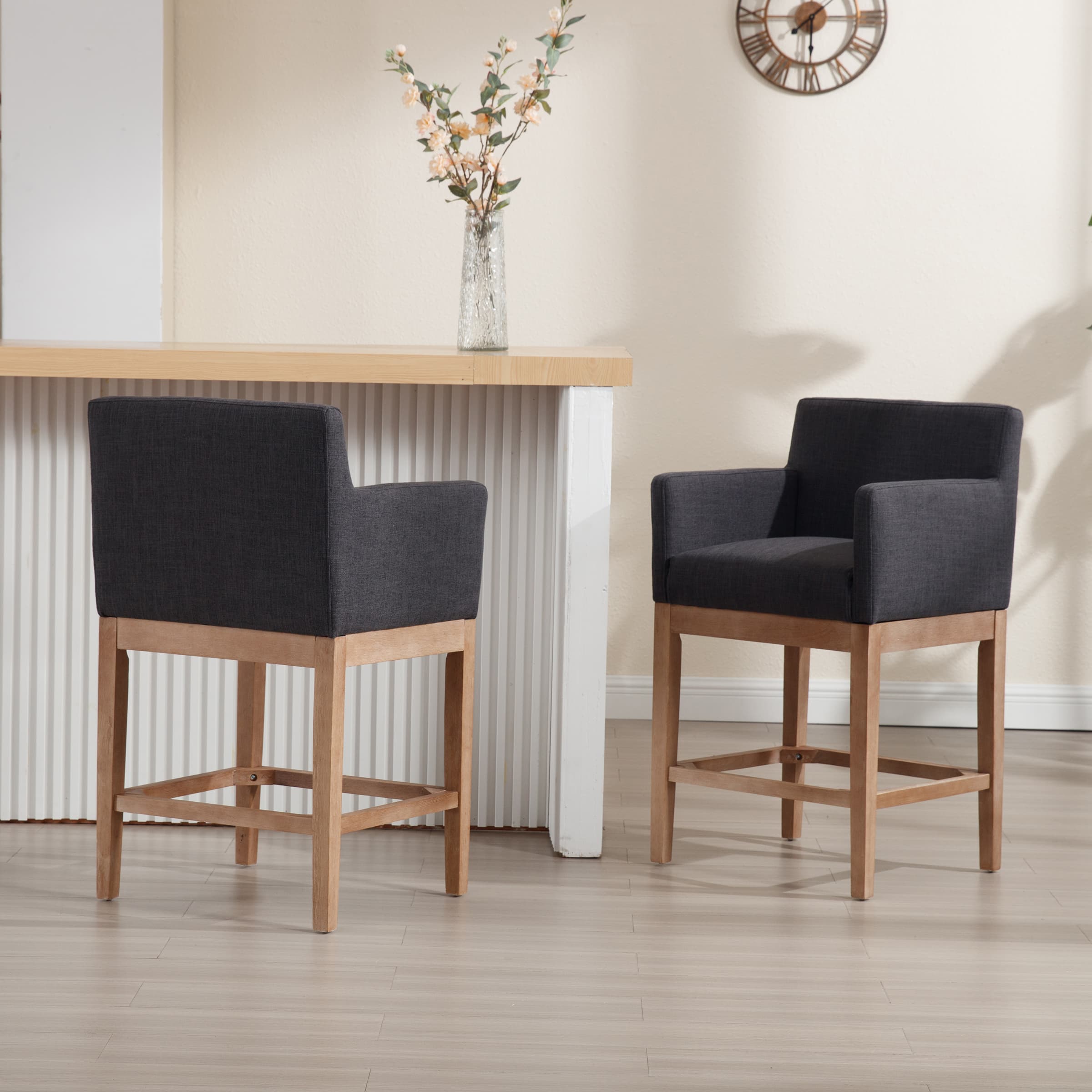 CIMOTA 26"H Wood Counter Stools with Arms Set of 2 - 2003CS