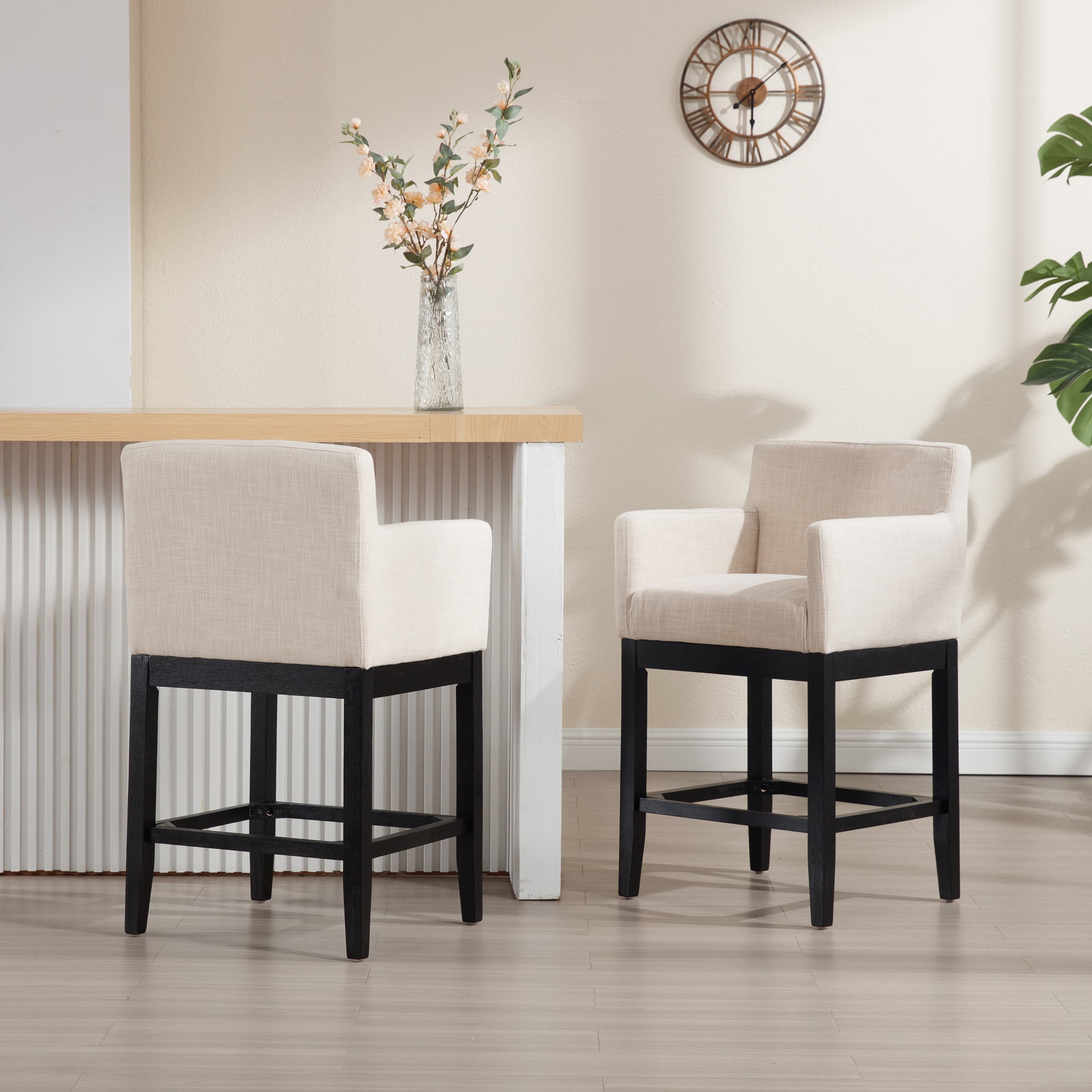 CIMOTA 26"H Wood Counter Stools with Arms Set of 2 - 2003CS