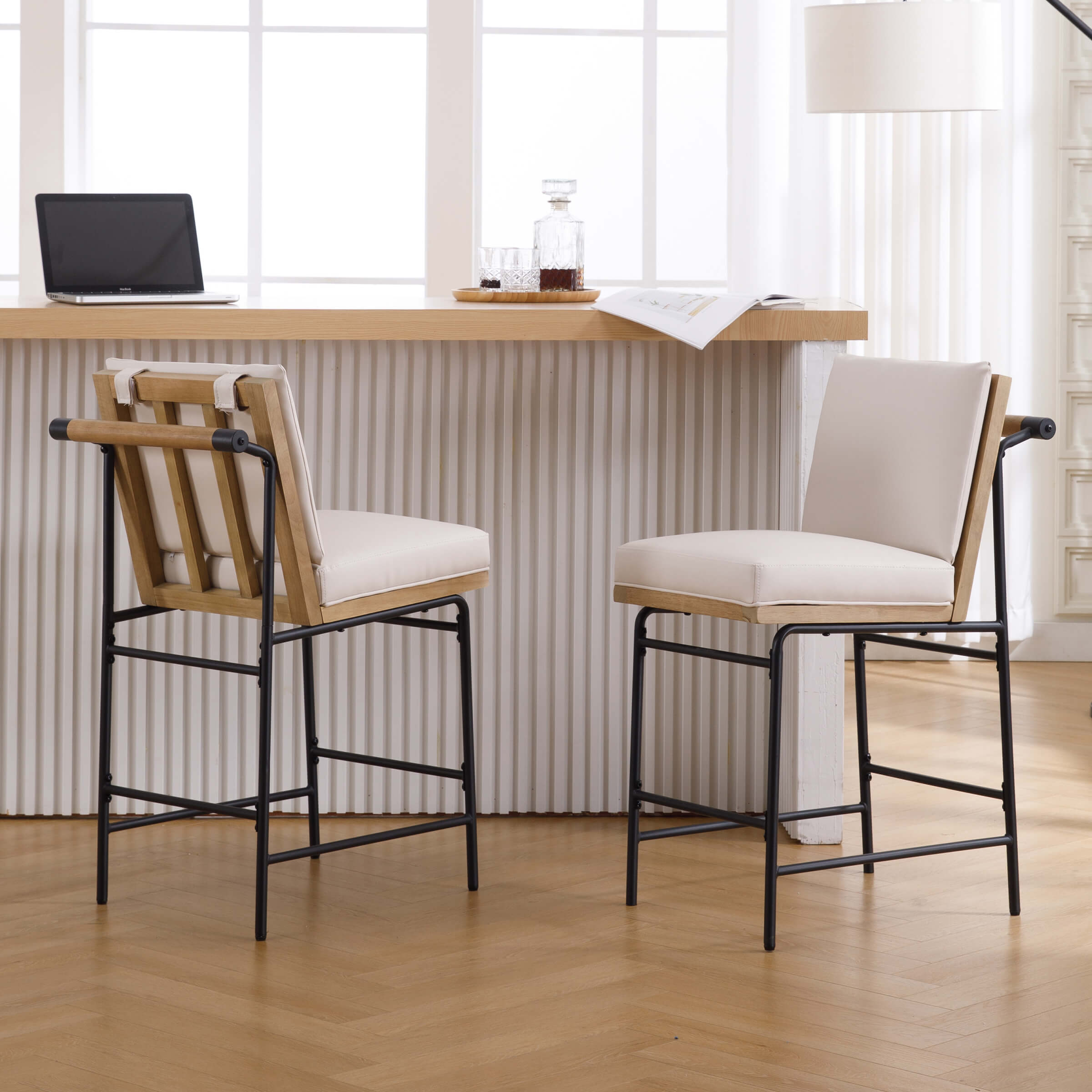 CIMOTA 26"H Removable Cushion Counter Height Stools with Metal Legs Set of 2 - 5734CS