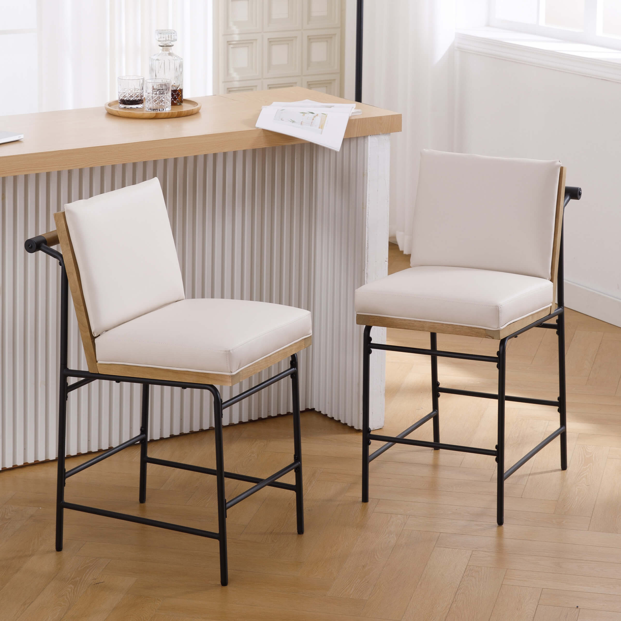 CIMOTA 26"H Removable Cushion Counter Height Stools with Metal Legs Set of 2 - 5734CS