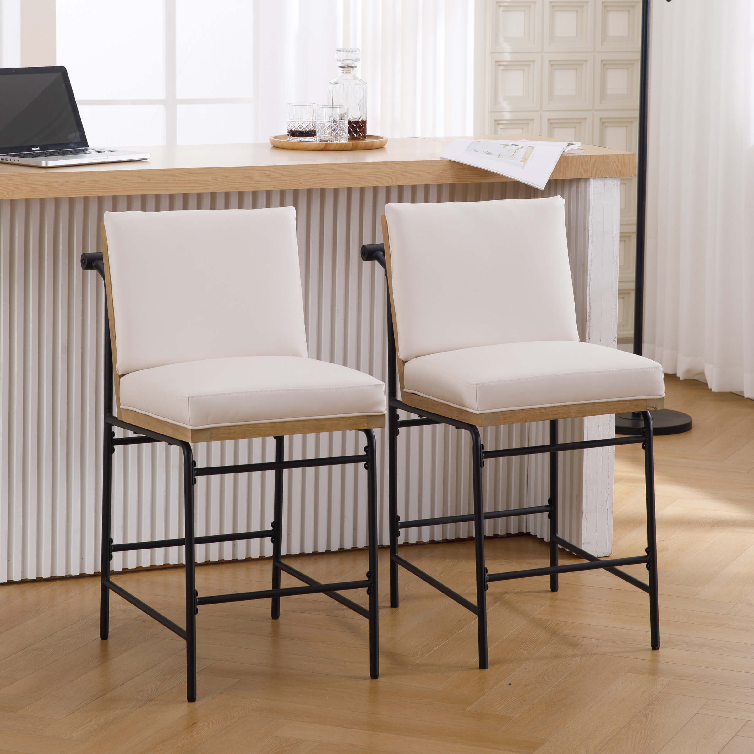 CIMOTA 26"H Removable Cushion Counter Height Stools with Metal Legs Set of 2 - 5734CS