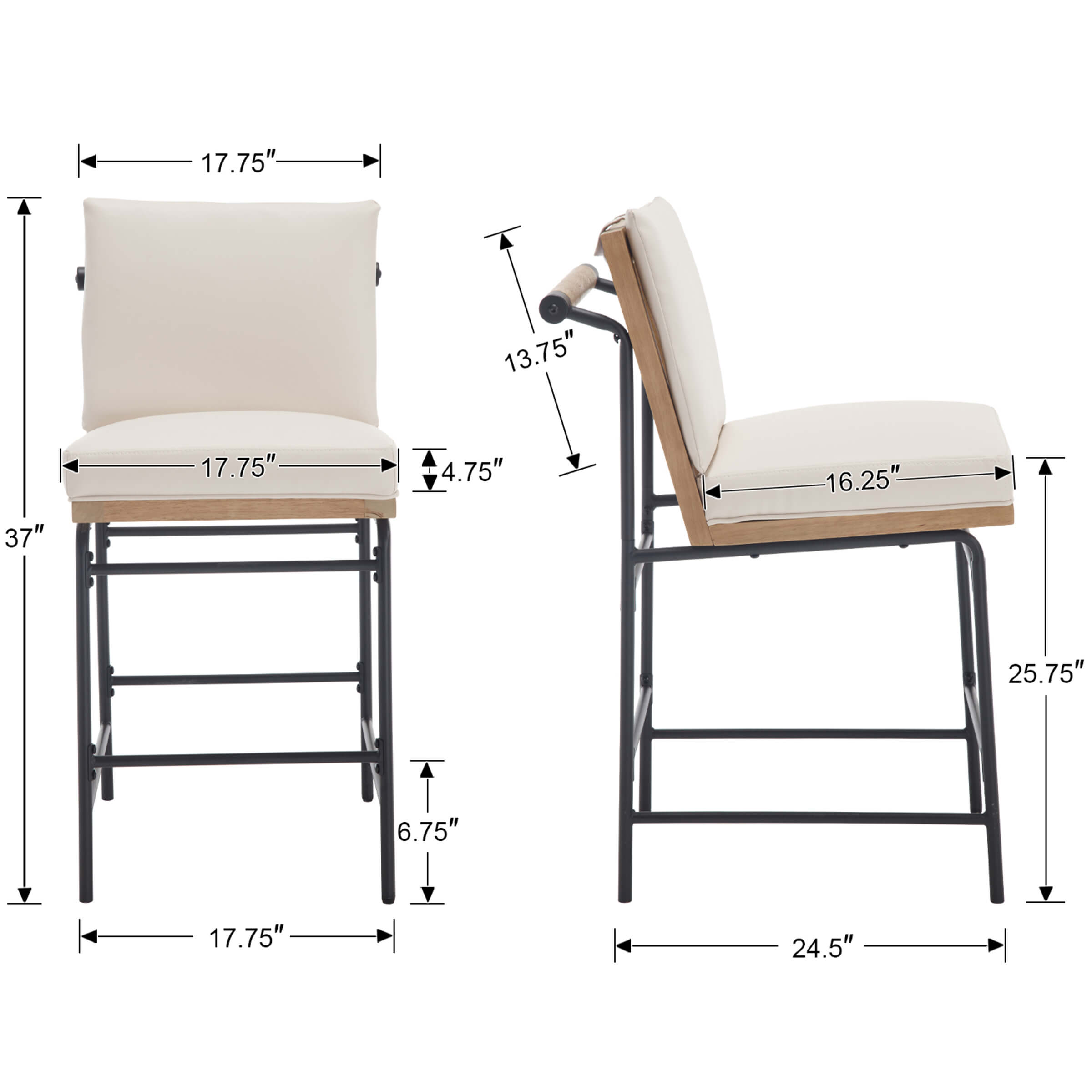 CIMOTA 26"H Removable Cushion Counter Height Stools with Metal Legs Set of 2 - 5734CS