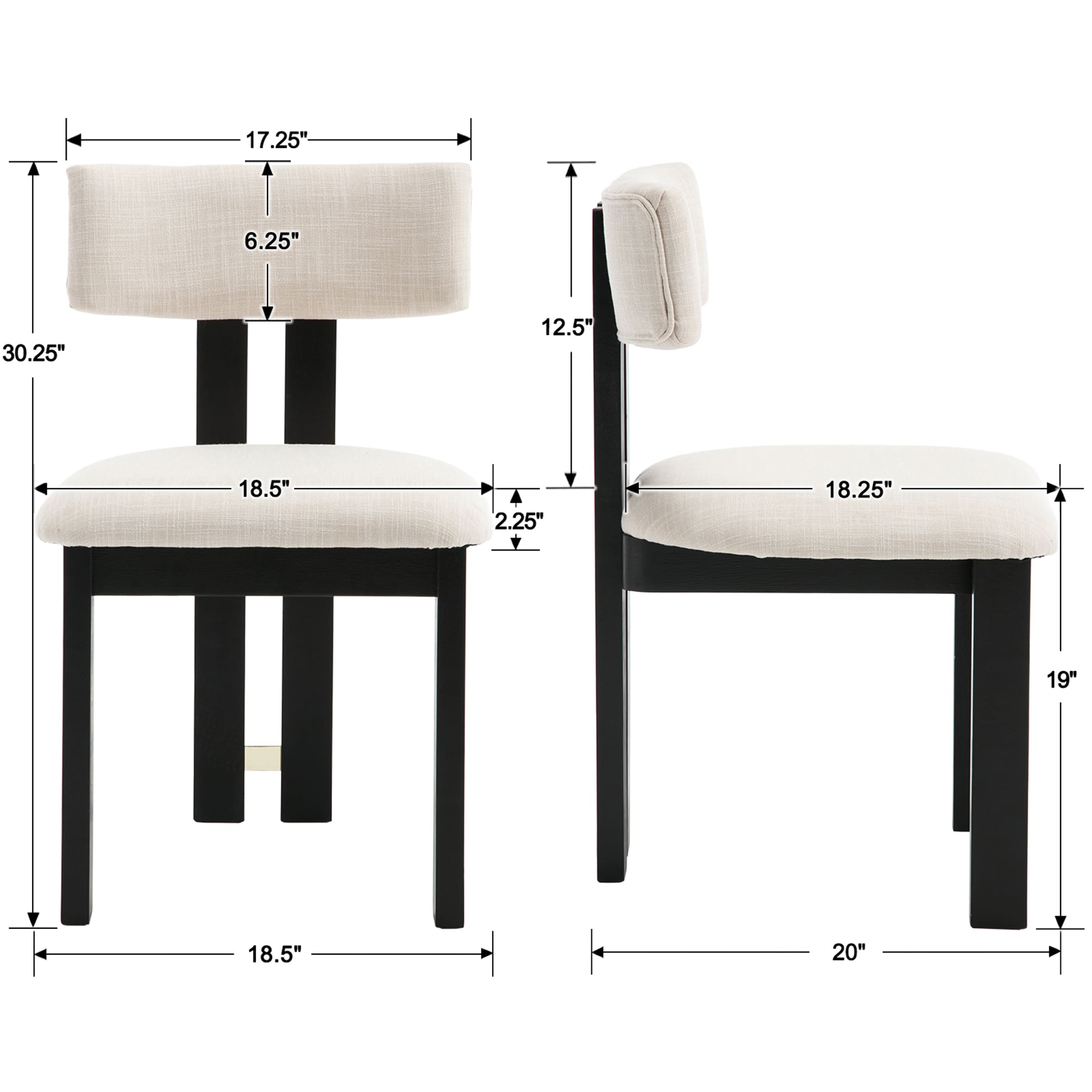 CIMOTA Curve Open Back Dining Chairs Set of 2 - 1936DC