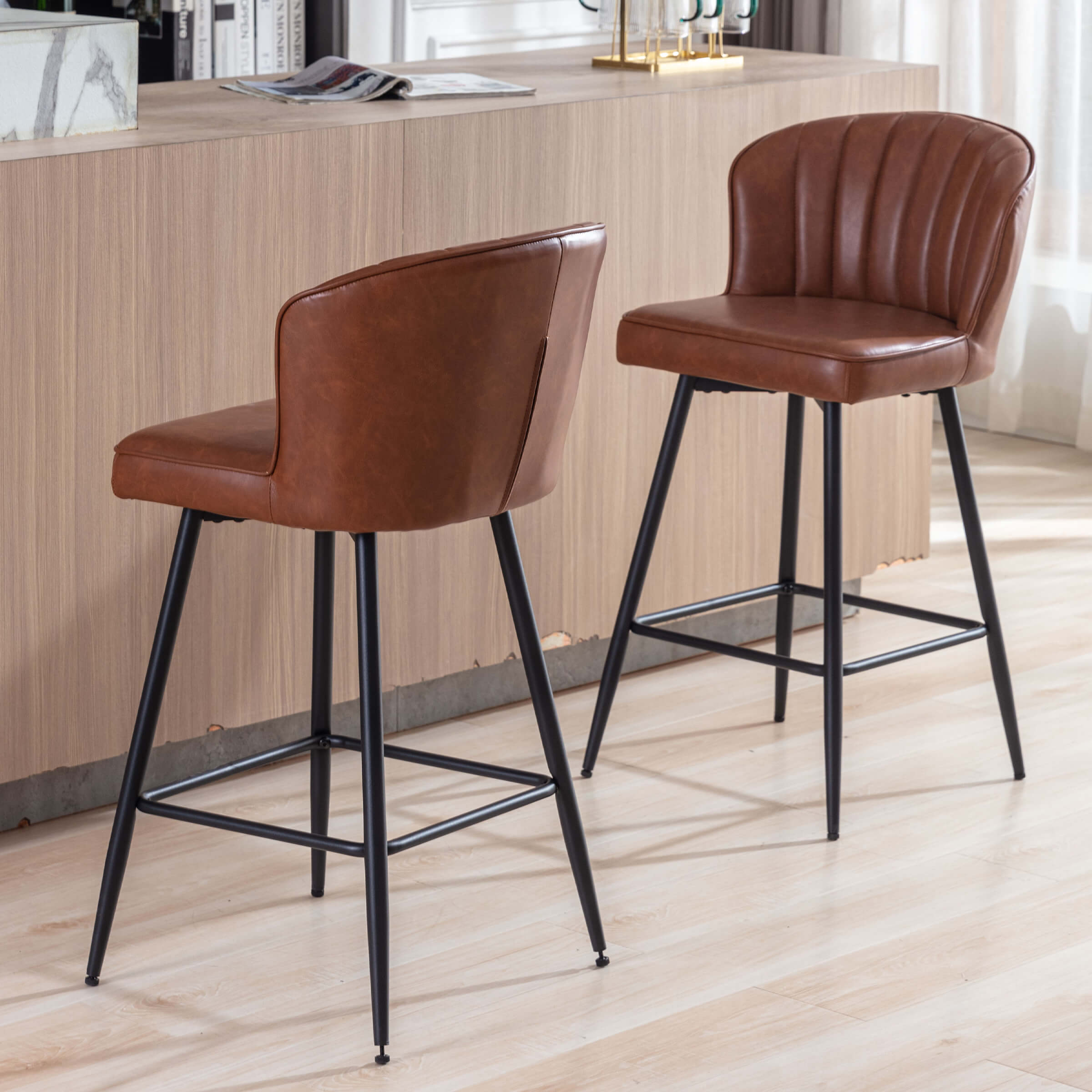 ROCITY Curved Back Counter Stools Set of 2 - 8684CS
