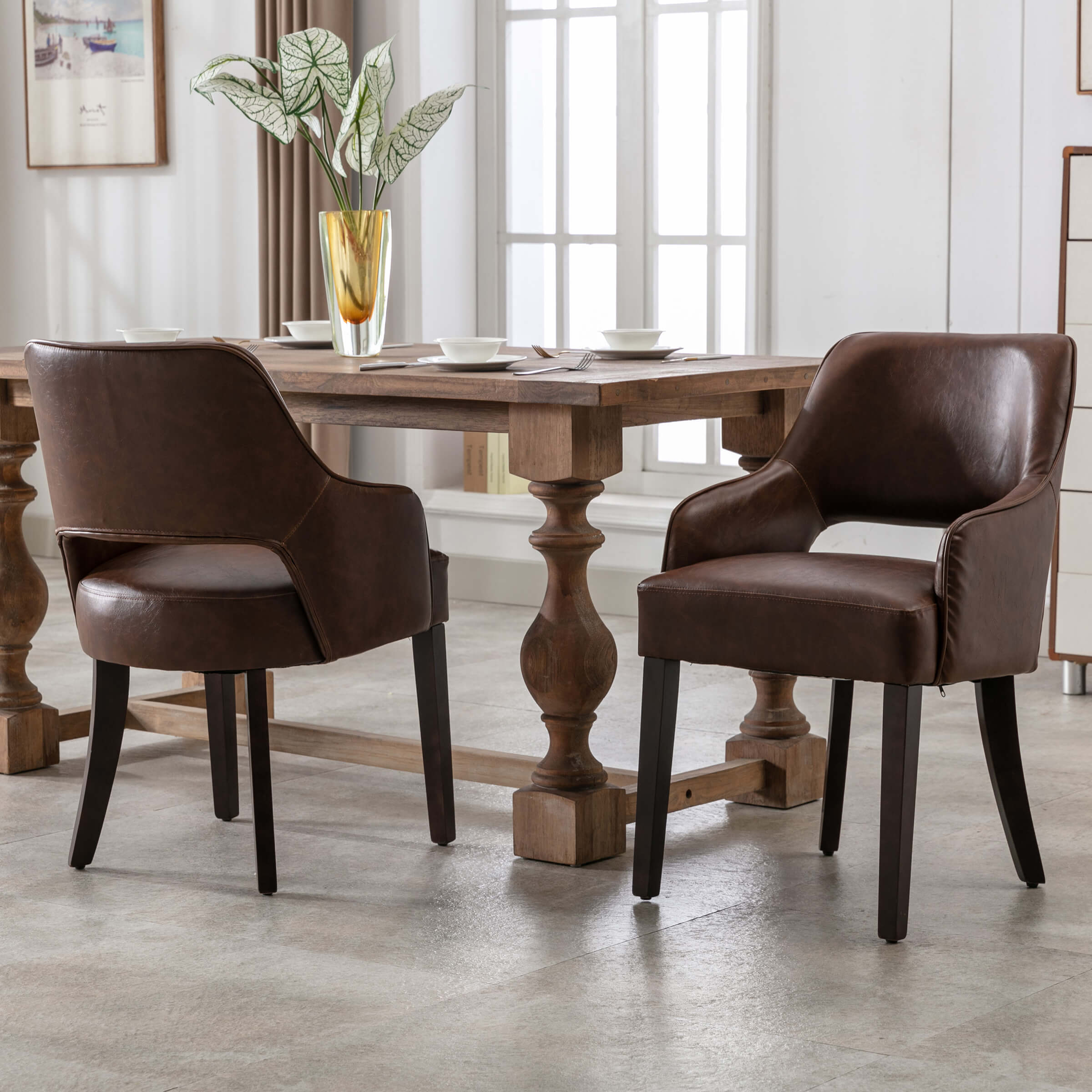 CIMOTA Cutout Back Upholstered Dining Armchair Set of 2 - 7550