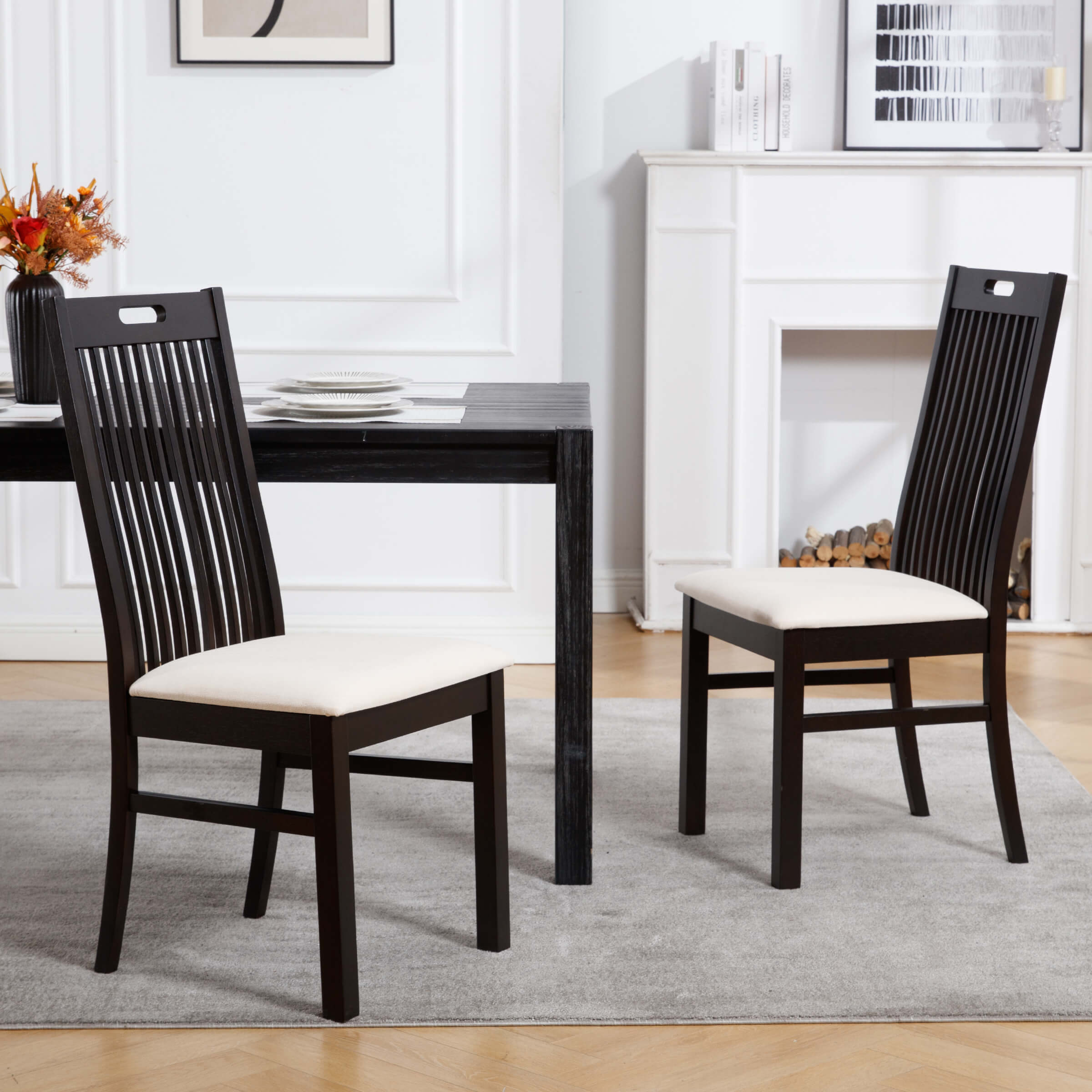 Kmax Farmhouse Walnut Wood Dining Chairs Set of 2 - 8131DC