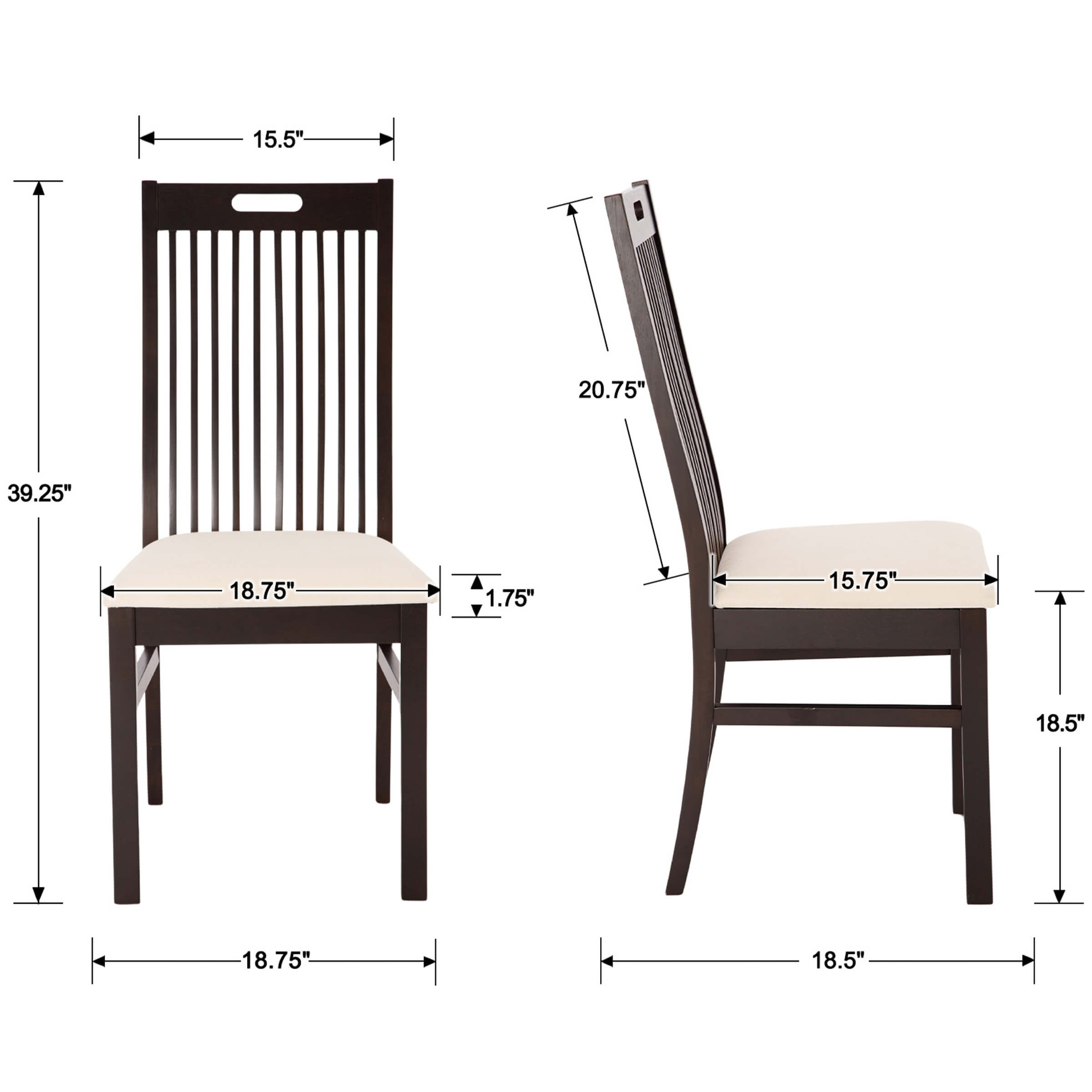 Kmax Farmhouse Walnut Wood Dining Chairs Set of 2 - 8131DC