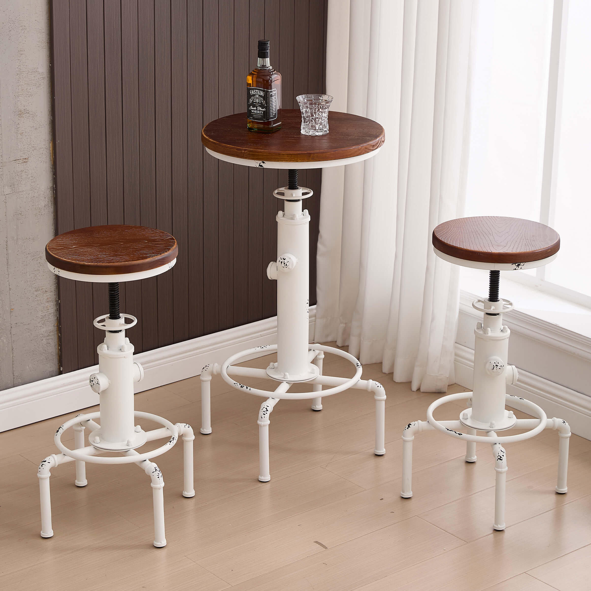 CIMOTA Vintage Industrial Adjustable Hydrant Base Wood Top Bar Table - XX112BT