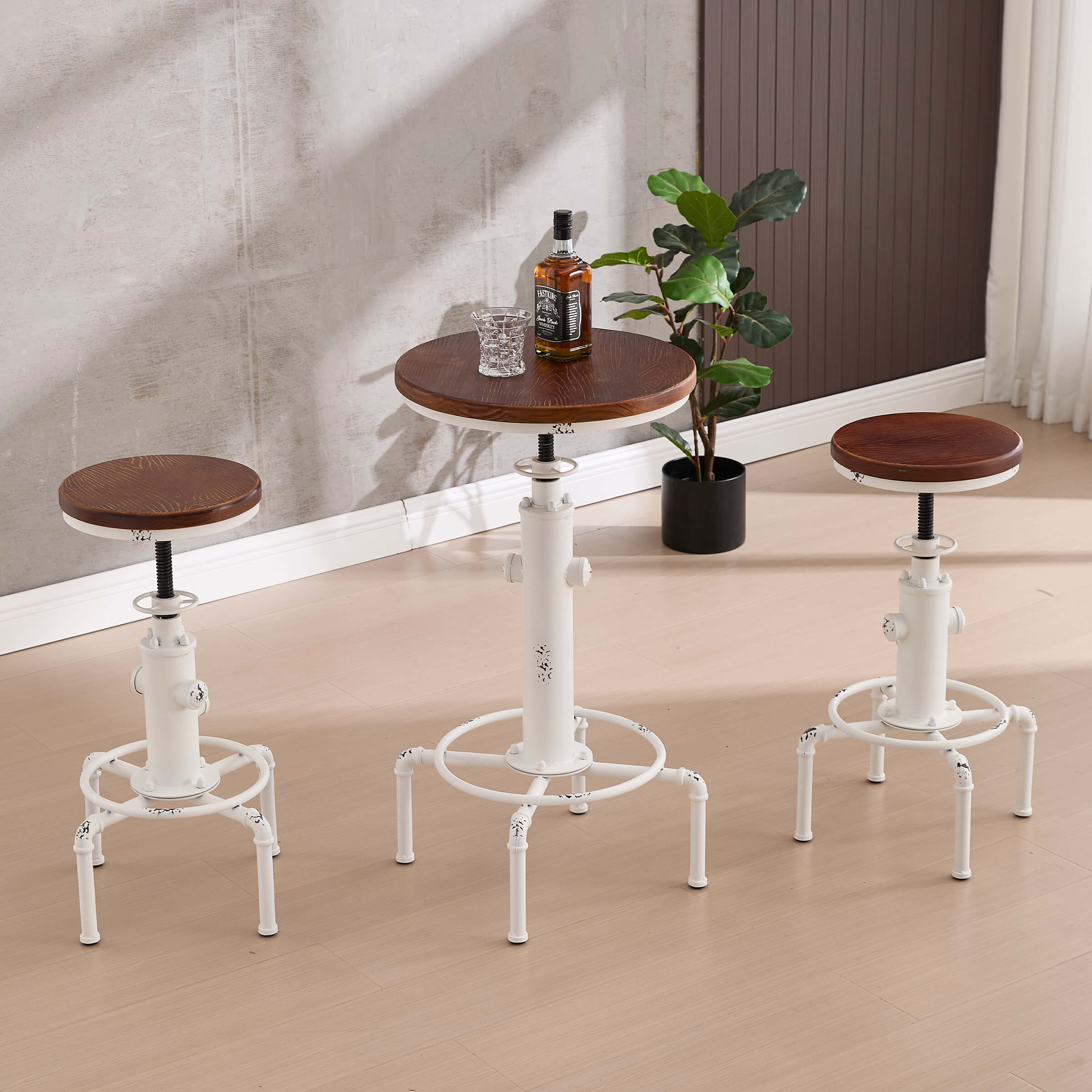 CIMOTA Vintage Industrial Adjustable Hydrant Base Wood Top Bar Table - XX112BT