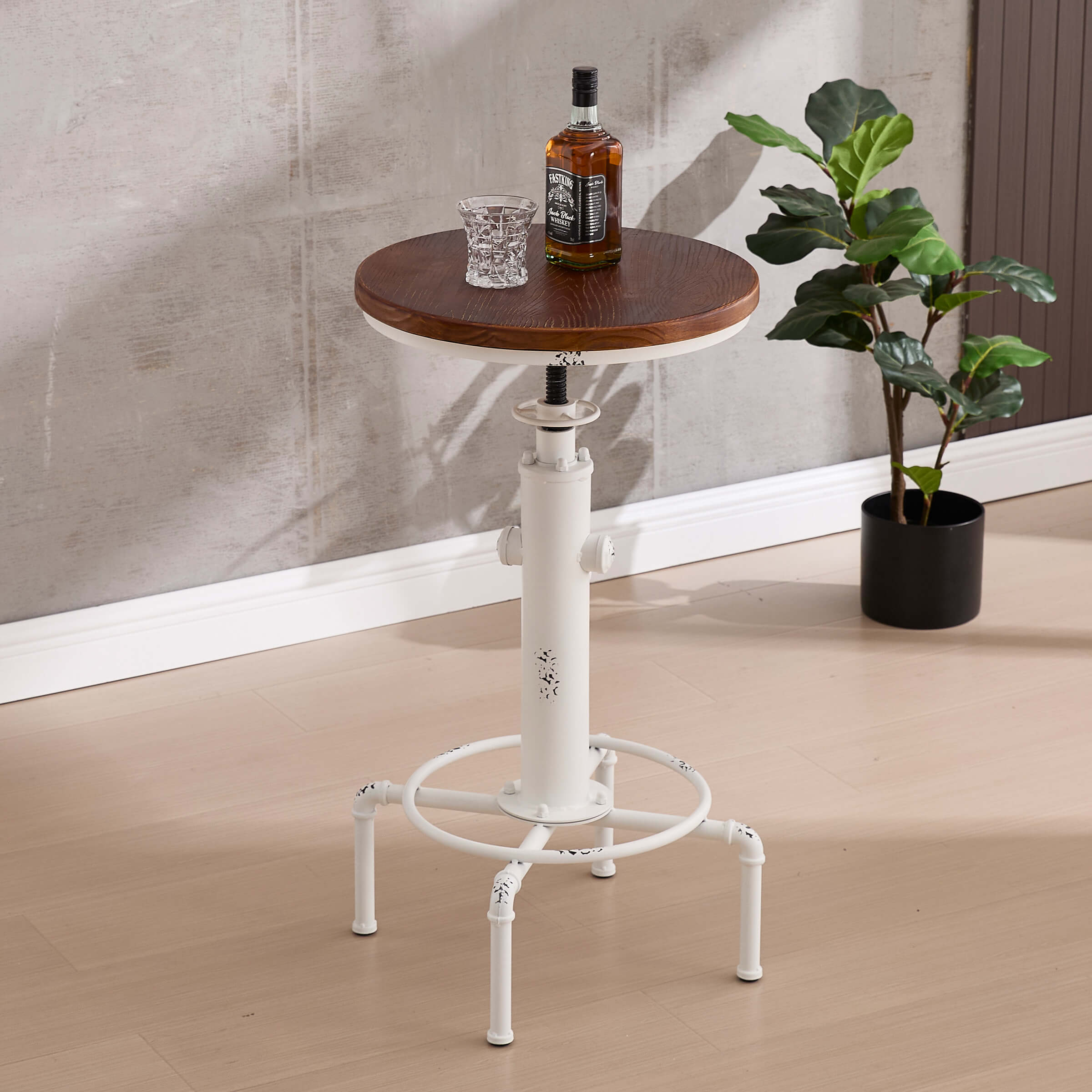 CIMOTA Vintage Industrial Adjustable Hydrant Base Wood Top Bar Table - XX112BT