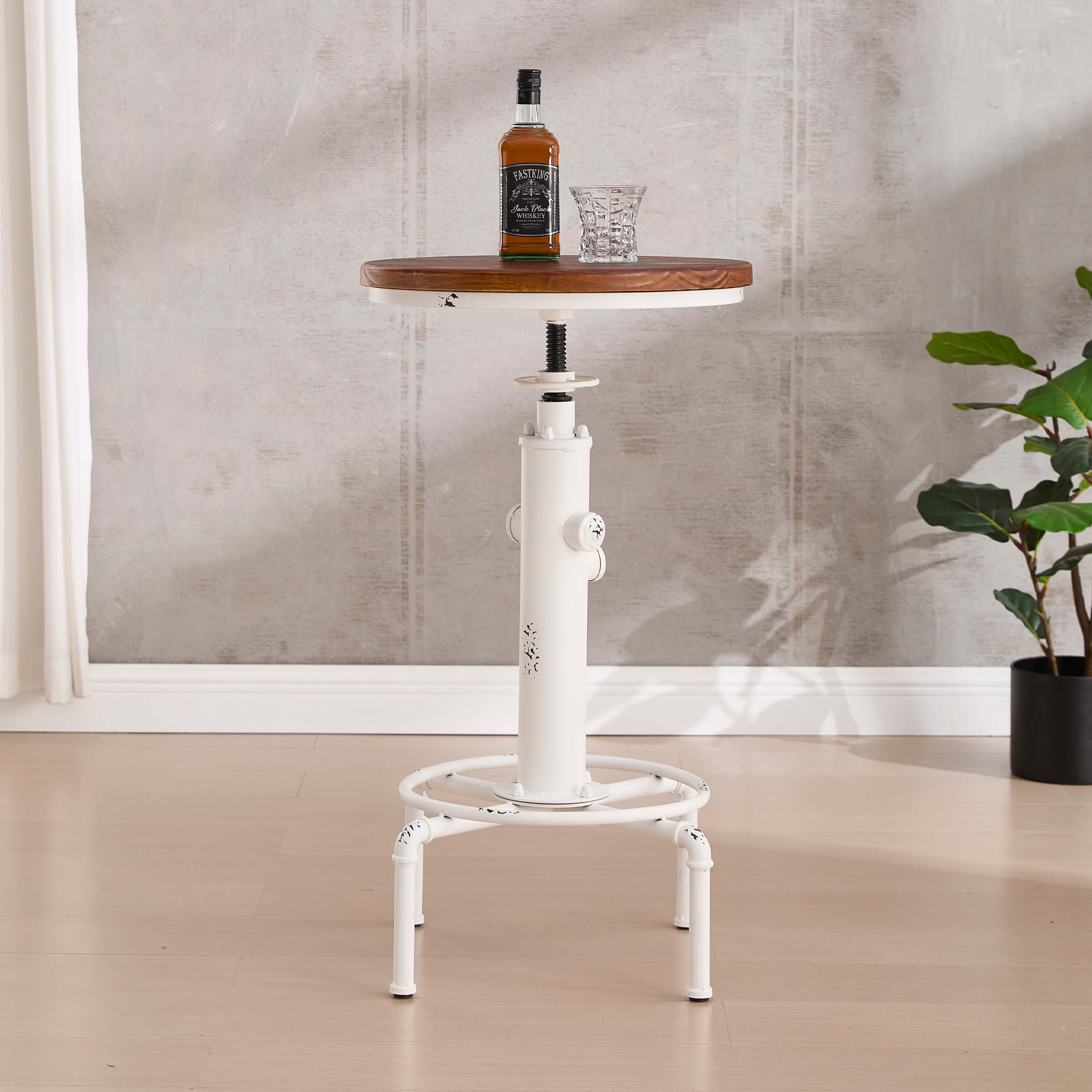 CIMOTA Vintage Industrial Adjustable Hydrant Base Wood Top Bar Table - XX112BT