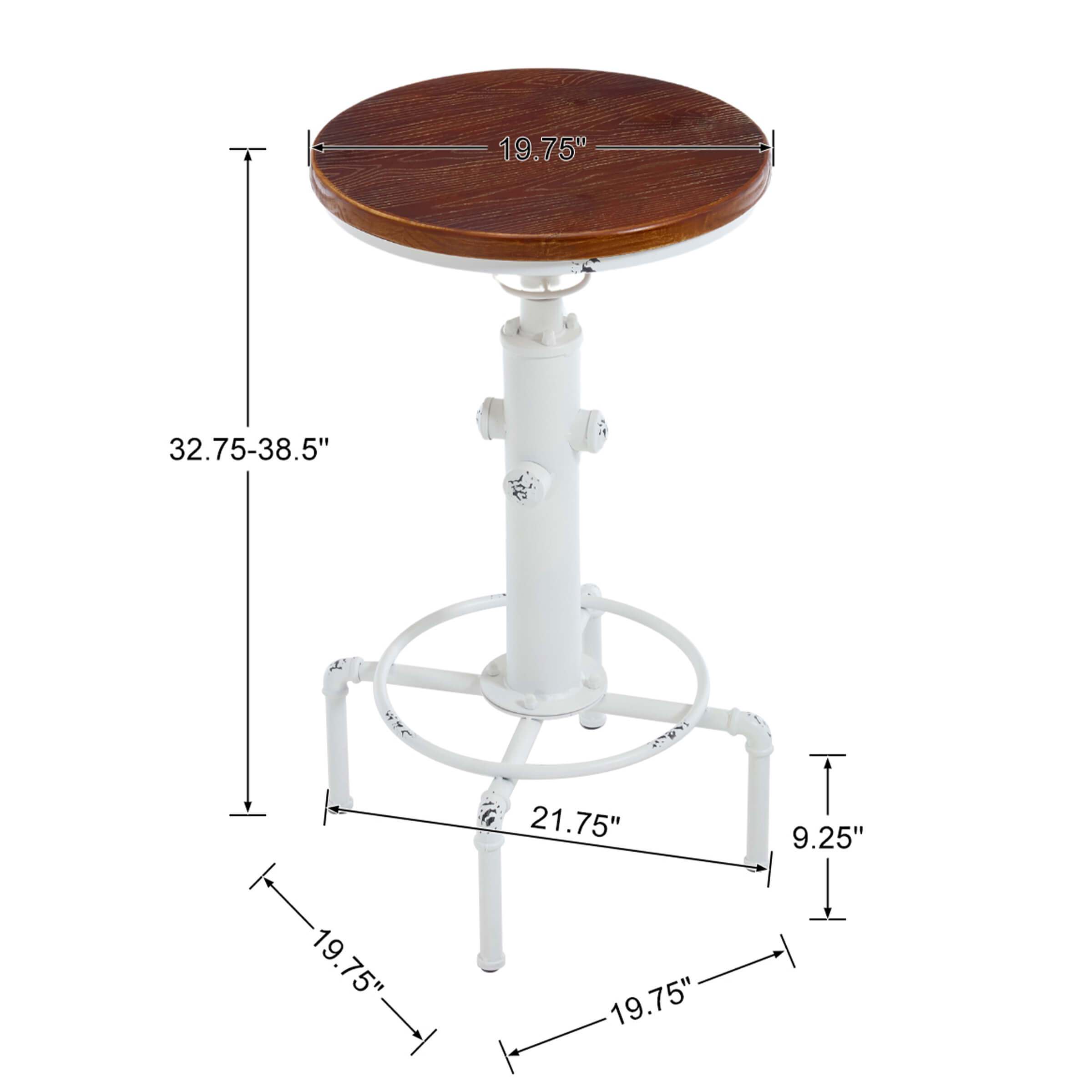 CIMOTA Vintage Industrial Adjustable Hydrant Base Wood Top Bar Table - XX112BT
