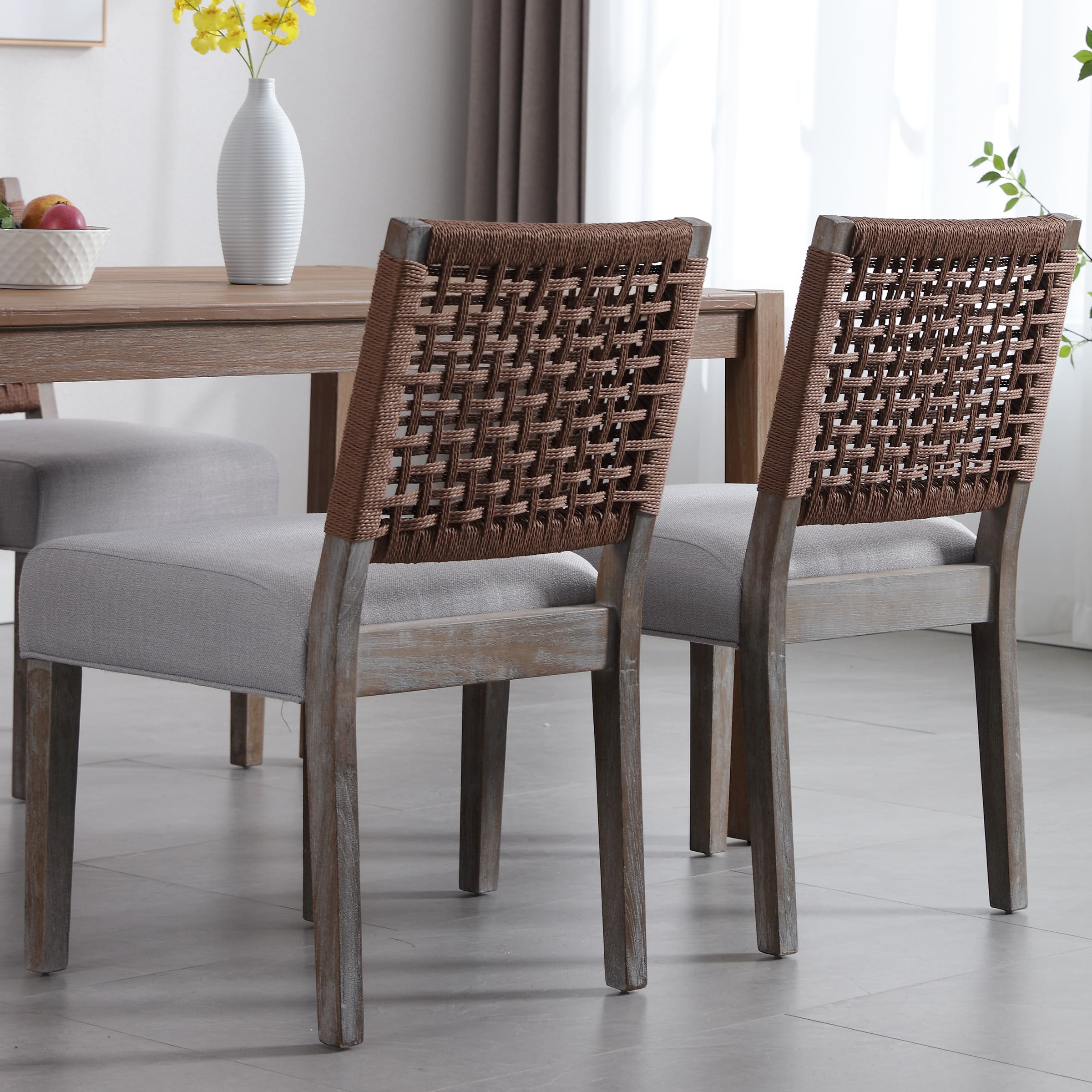 Kmax Low Woven Rope Back Dining Chairs Set of 2 - 2227DC