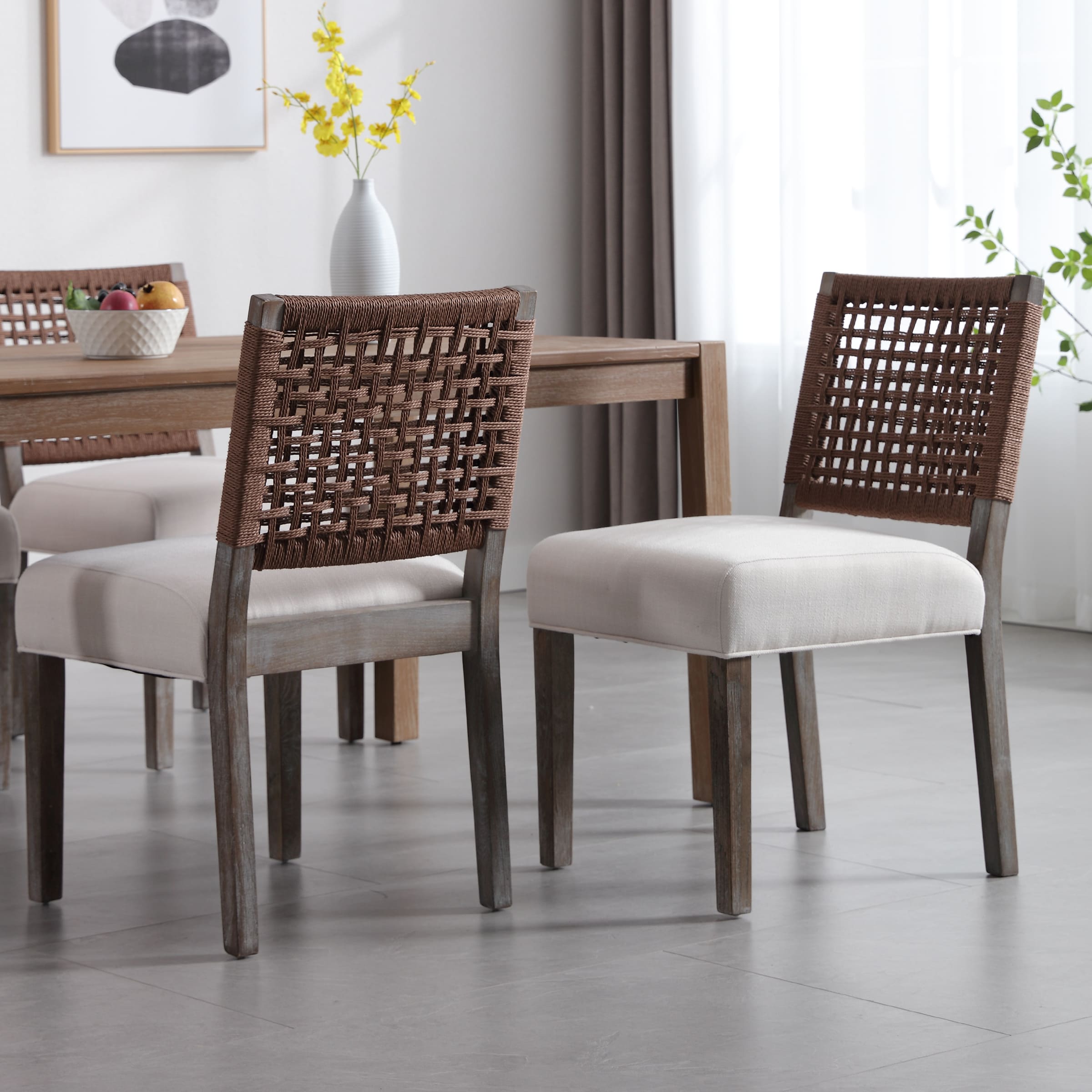 Kmax Low Woven Rope Back Dining Chairs Set of 2 - 2227DC