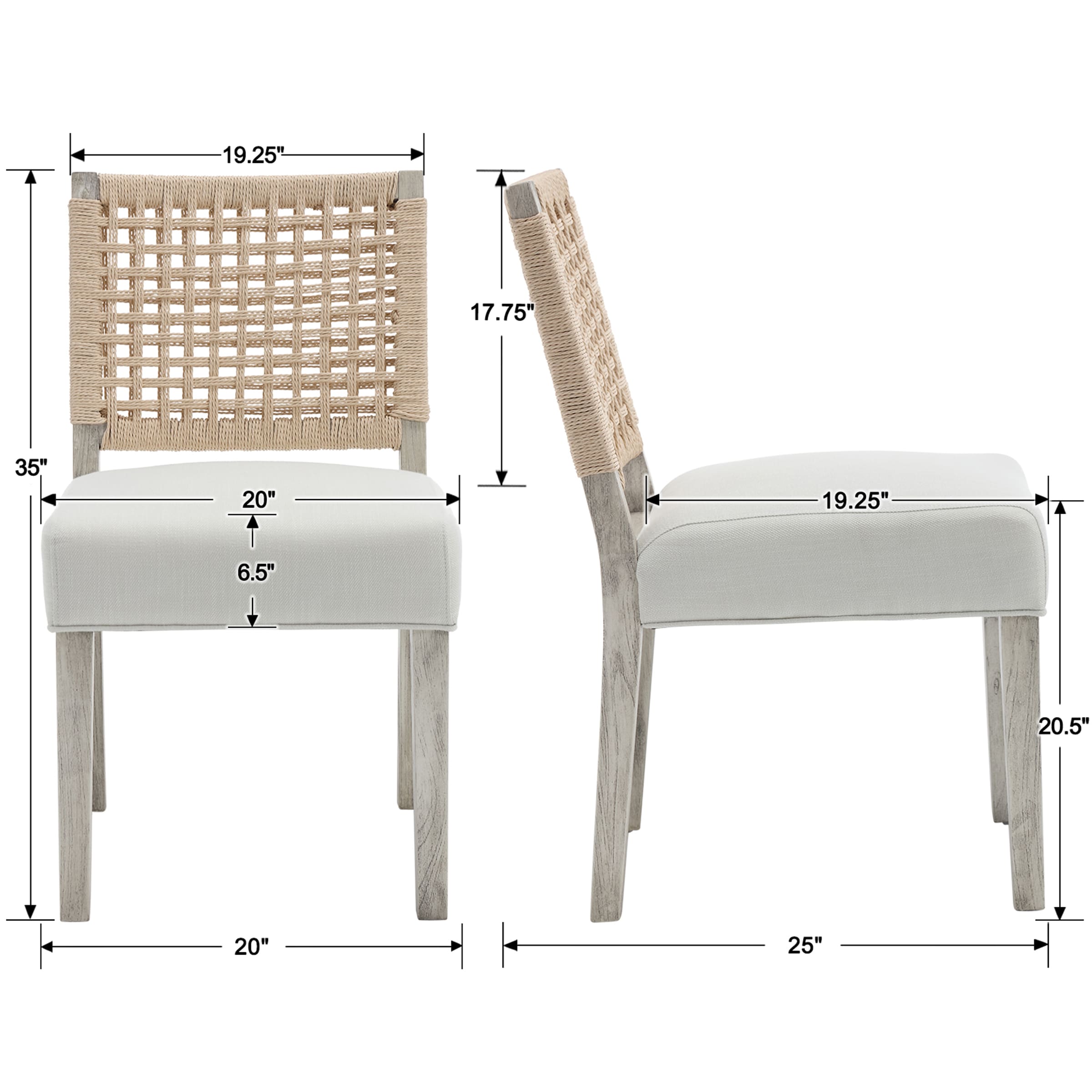 Kmax Low Woven Rope Back Dining Chairs Set of 2 - 2227DC