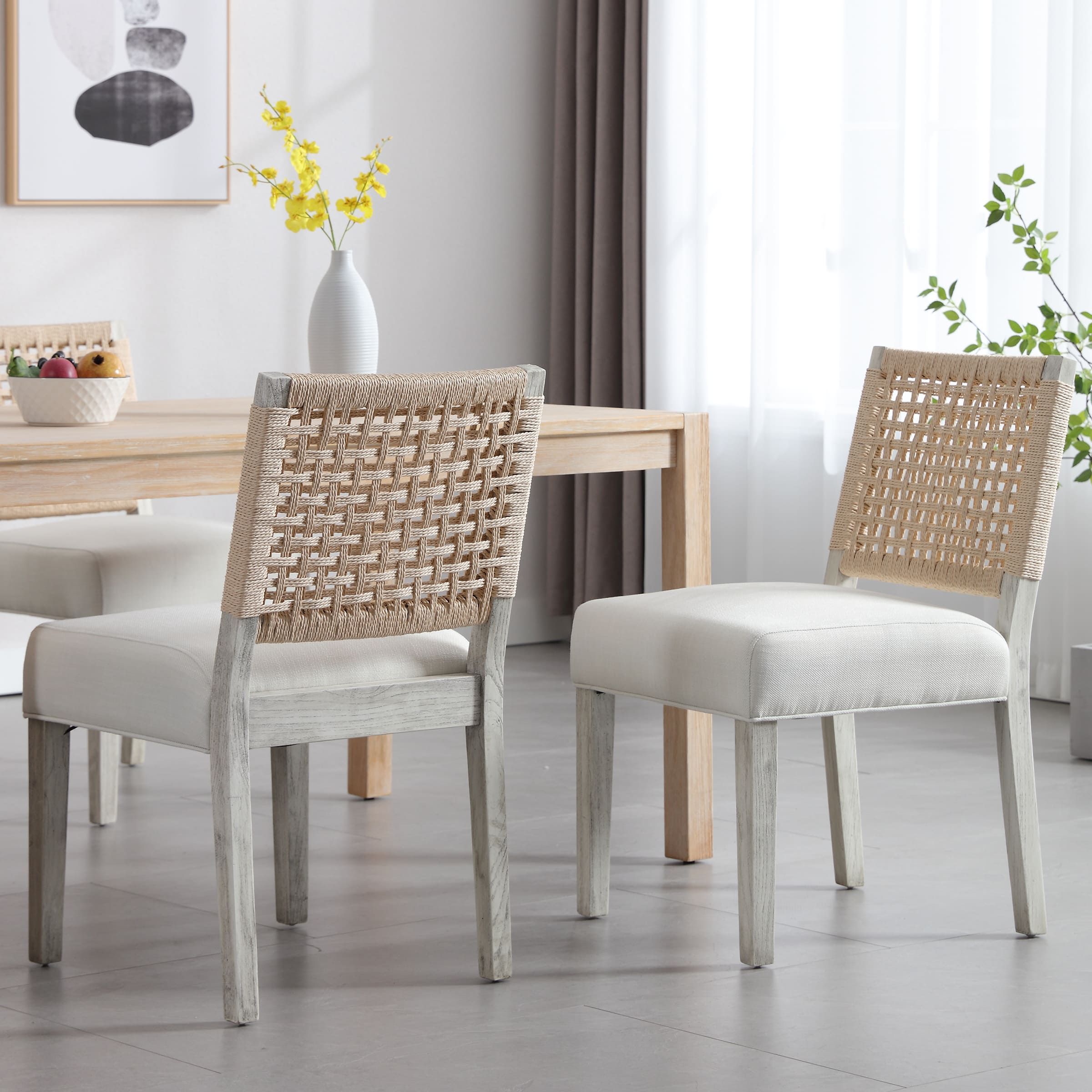 Kmax Low Woven Rope Back Dining Chairs Set of 2 - 2227DC