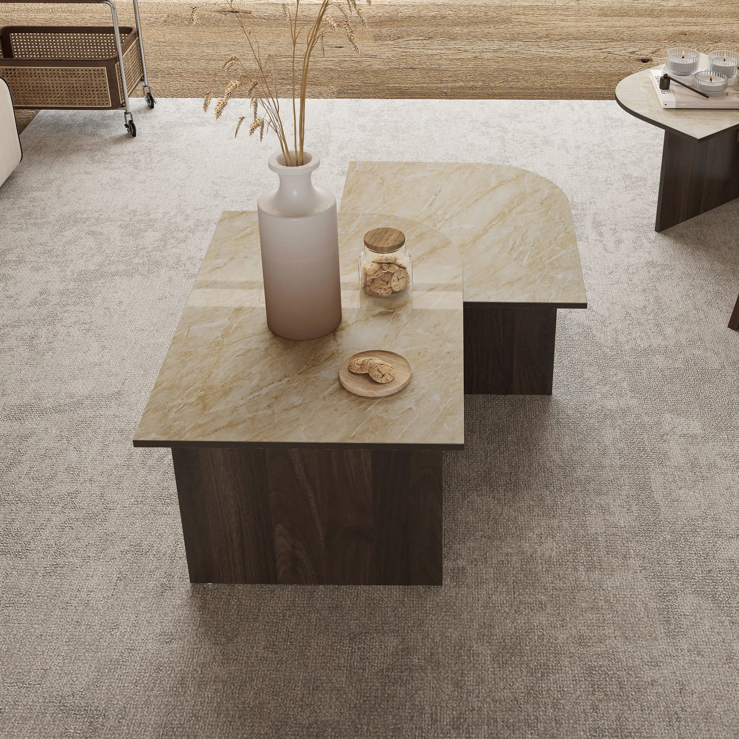 CIMOTA Modern 3-Piece Faux Marble Coffee Tables Set - 00144CT