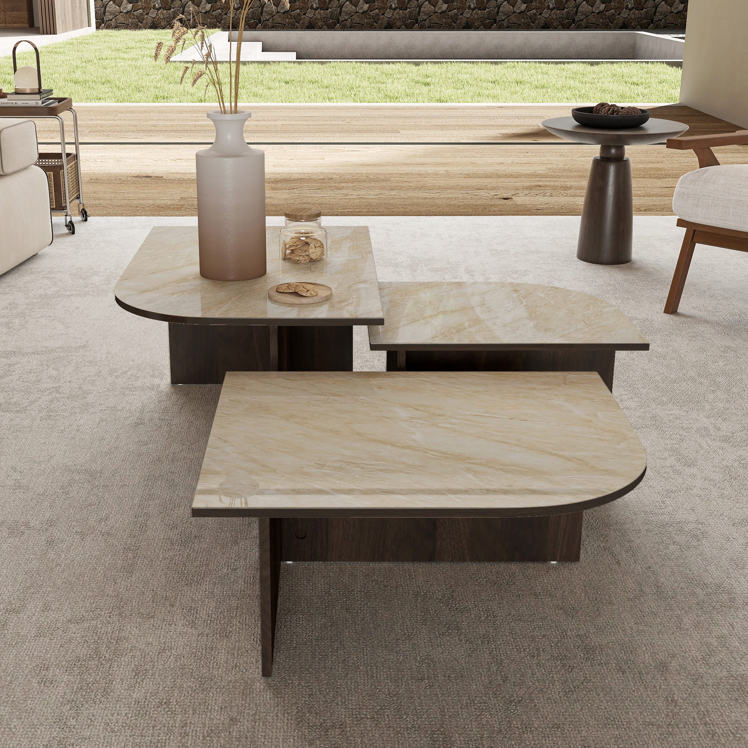 CIMOTA Modern 3-Piece Faux Marble Coffee Tables Set - 00144CT