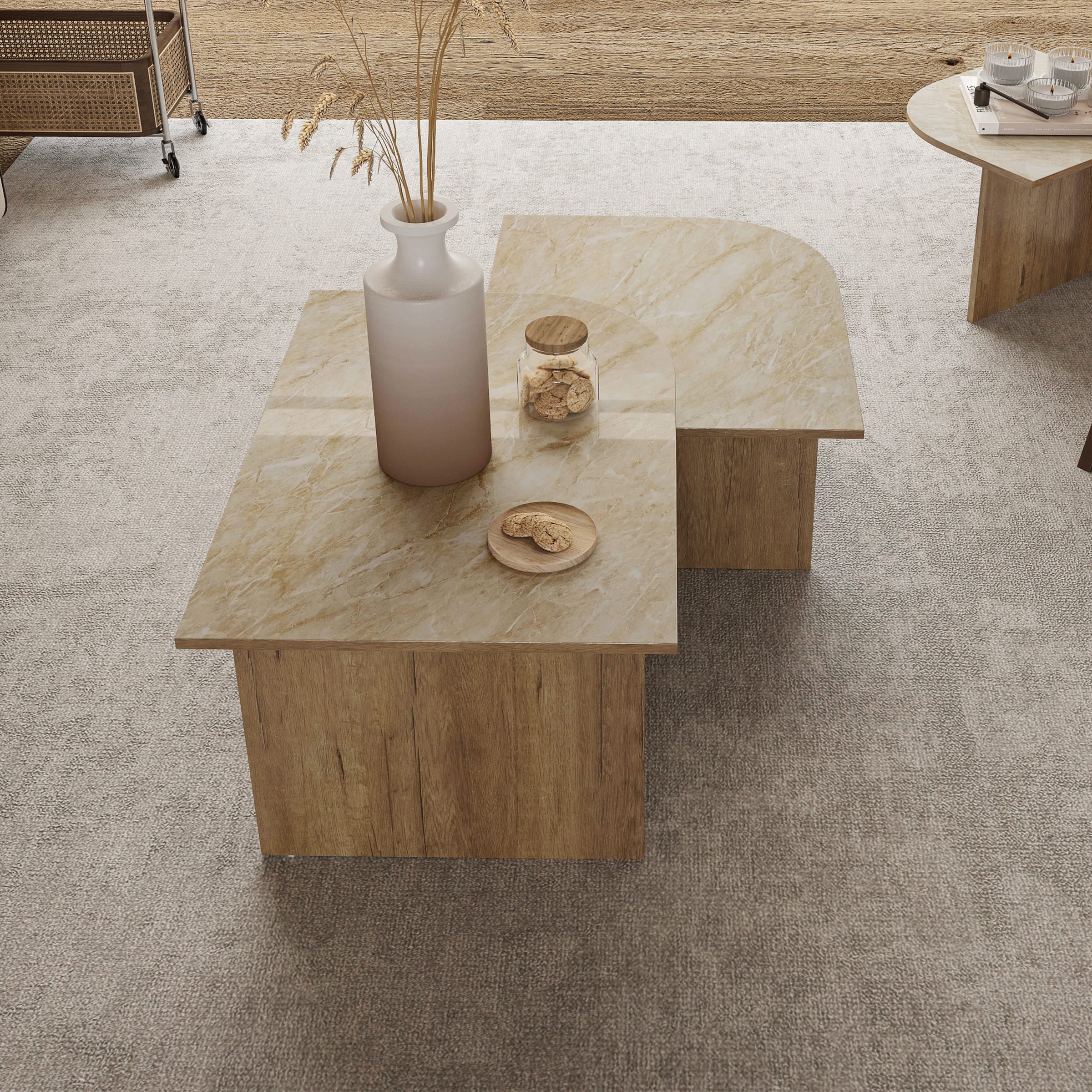 CIMOTA Modern 3-Piece Faux Marble Coffee Tables Set - 00144CT