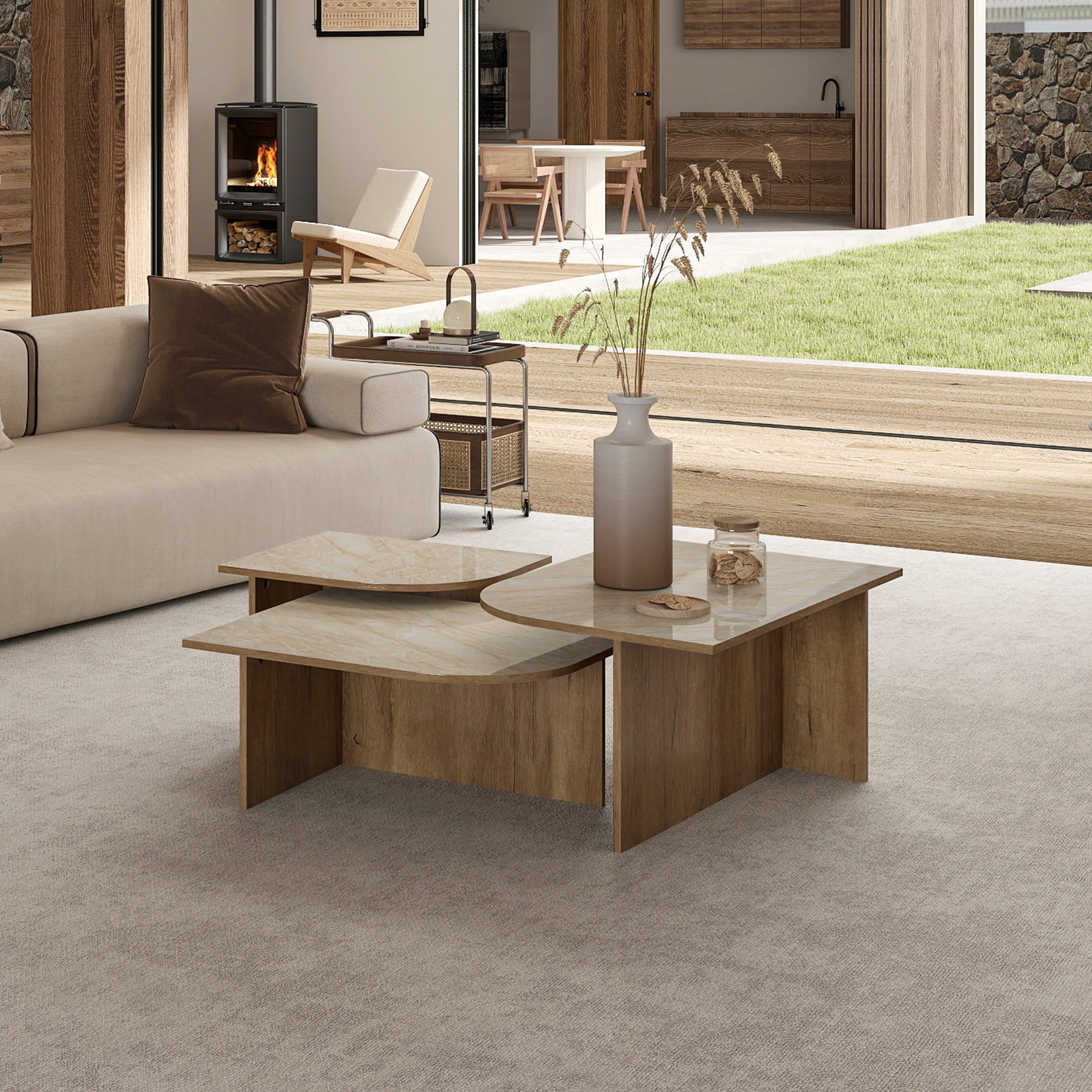 CIMOTA Modern 3-Piece Faux Marble Coffee Tables Set - 00144CT