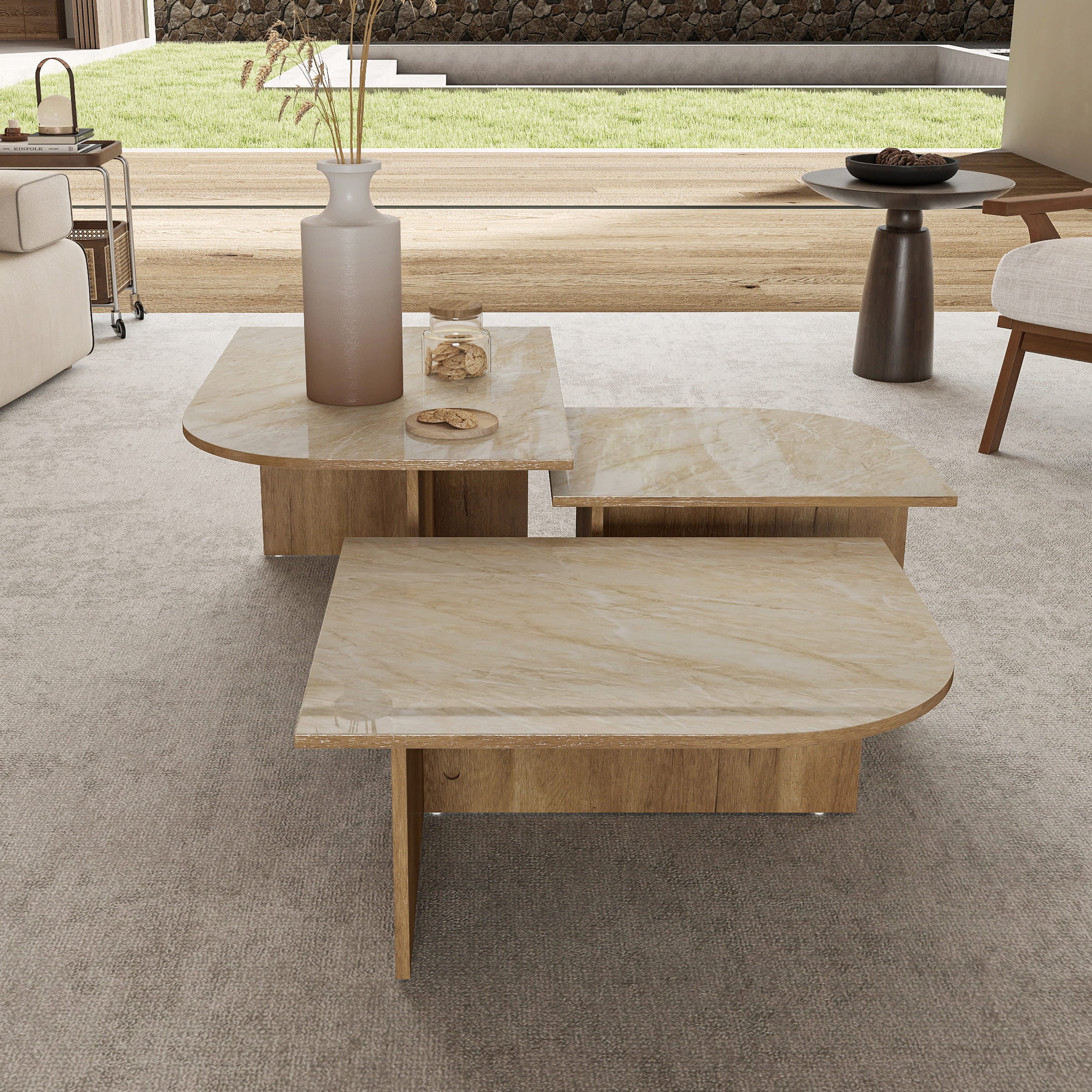 CIMOTA Modern 3-Piece Faux Marble Coffee Tables Set - 00144CT