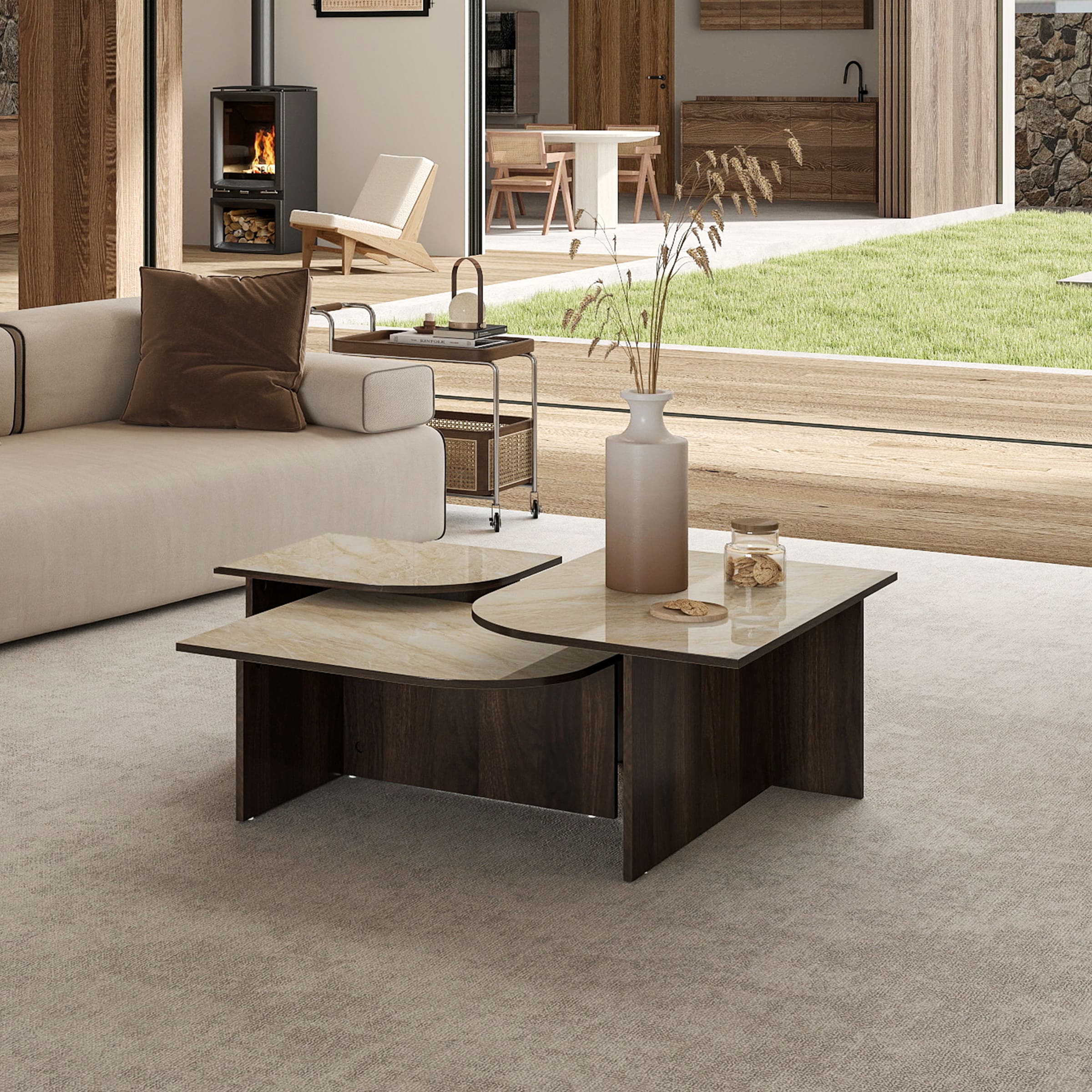 CIMOTA Modern 3-Piece Faux Marble Coffee Tables Set - 00144CT