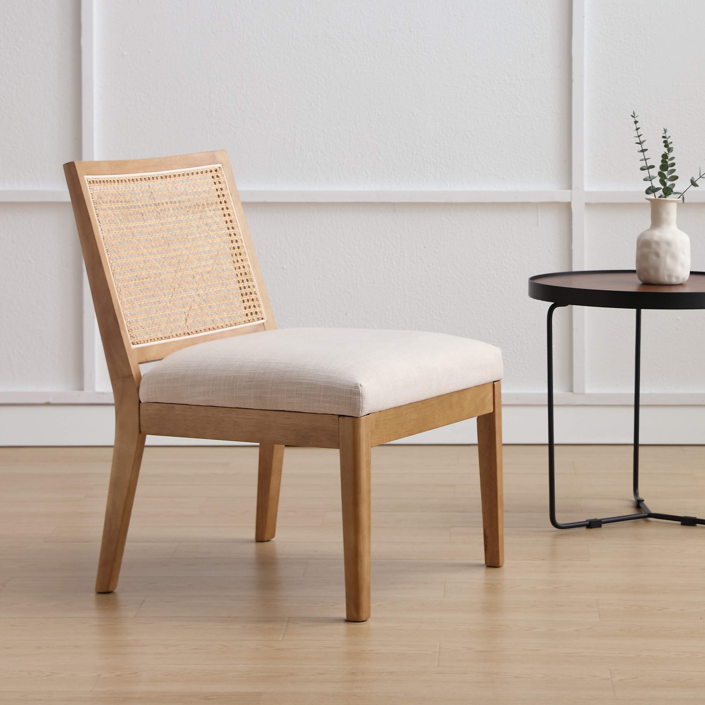 CIMOTA Square Rattan Back Upholstered Accent Armless Chairs 1 PCS - 3898
