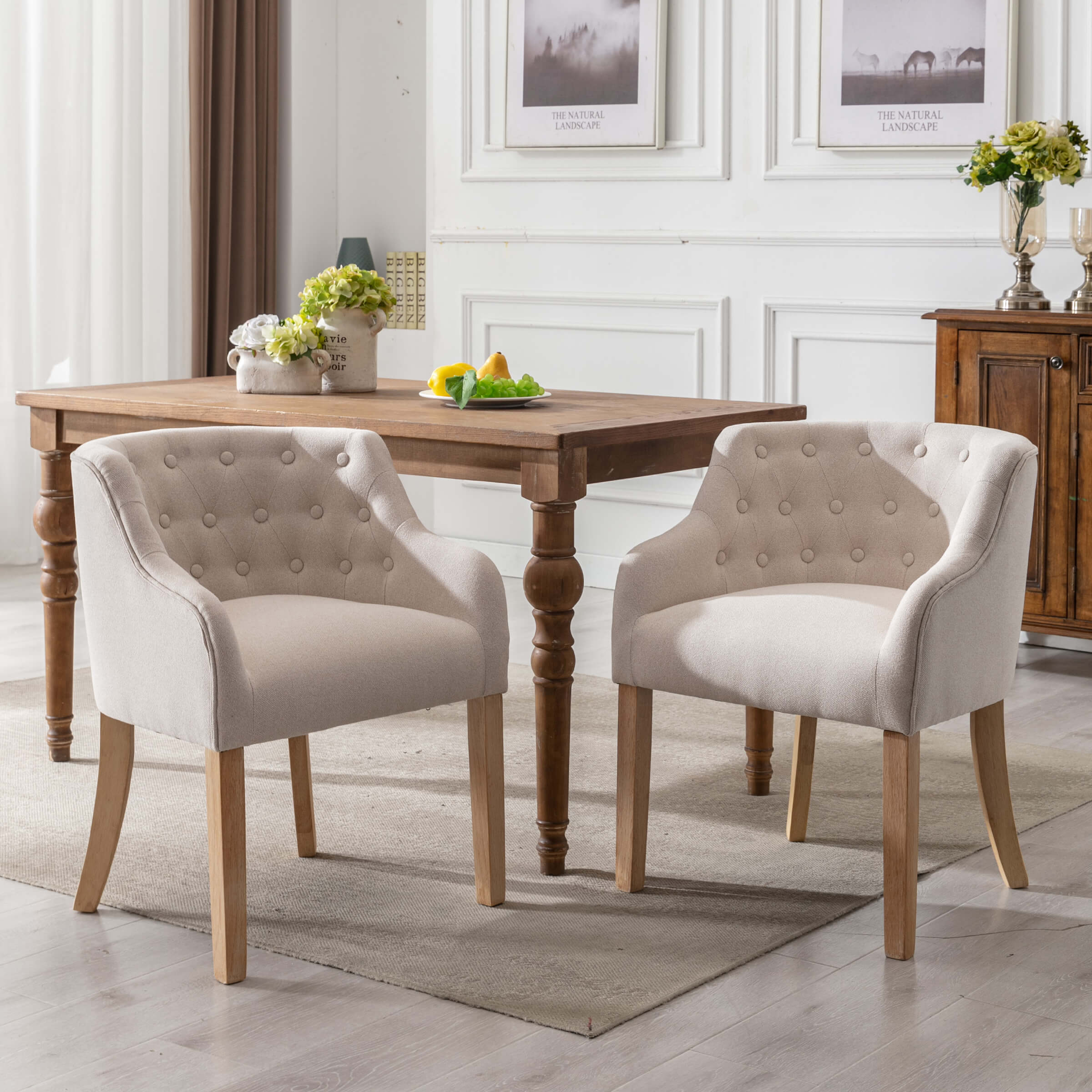 Kmax Upholstered Cushion Mid-Century Tufted Dining Chairs Set of 2 - 8327