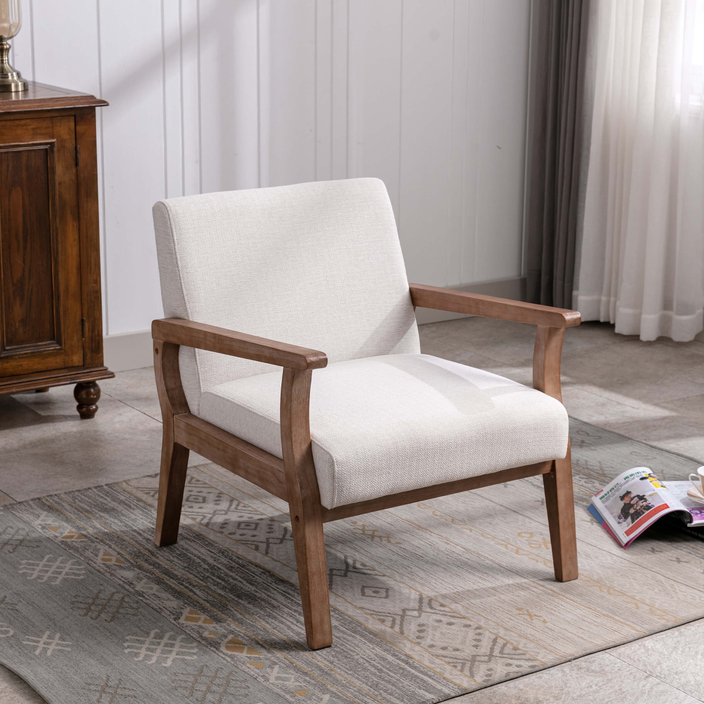 Janoray Mid Century Linen Fabric Armchair 1 PCS - 3461AC
