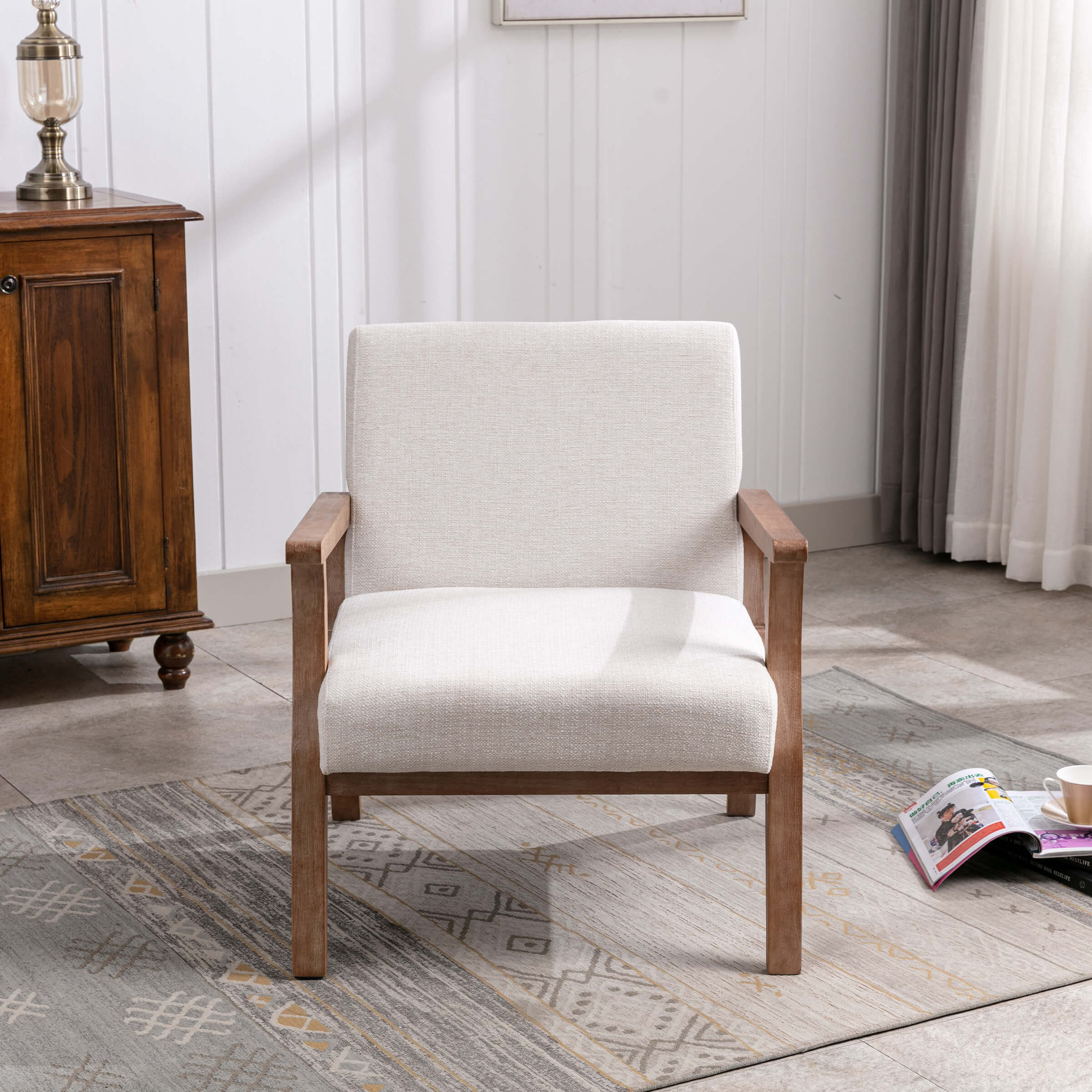 Janoray Mid Century Linen Fabric Armchair 1 PCS - 3461AC