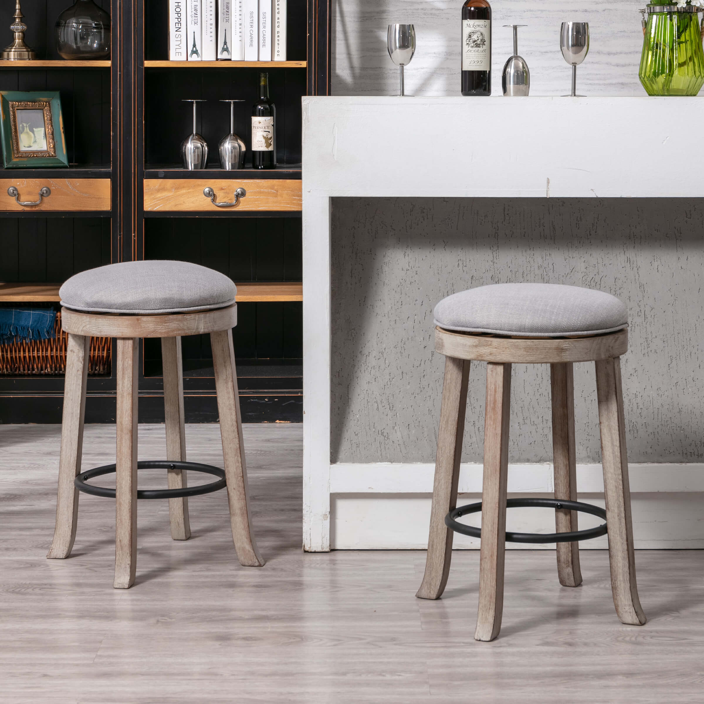 Janoray 26"H Upholstered Round Seat Backless Swivel Counter Stools - 5653CS