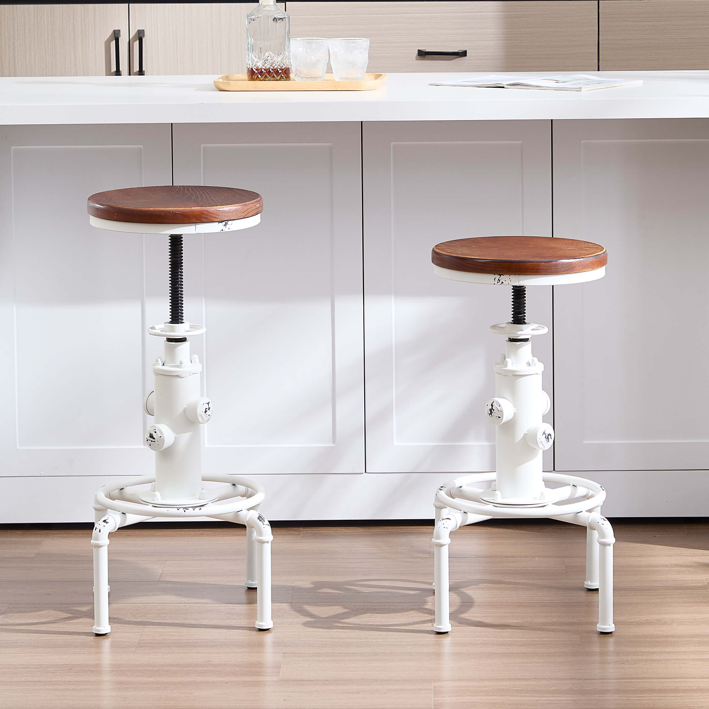 CIMOTA Vintage Industrial Adjustable Backless Bar Stools Set of 2 - XX111AB