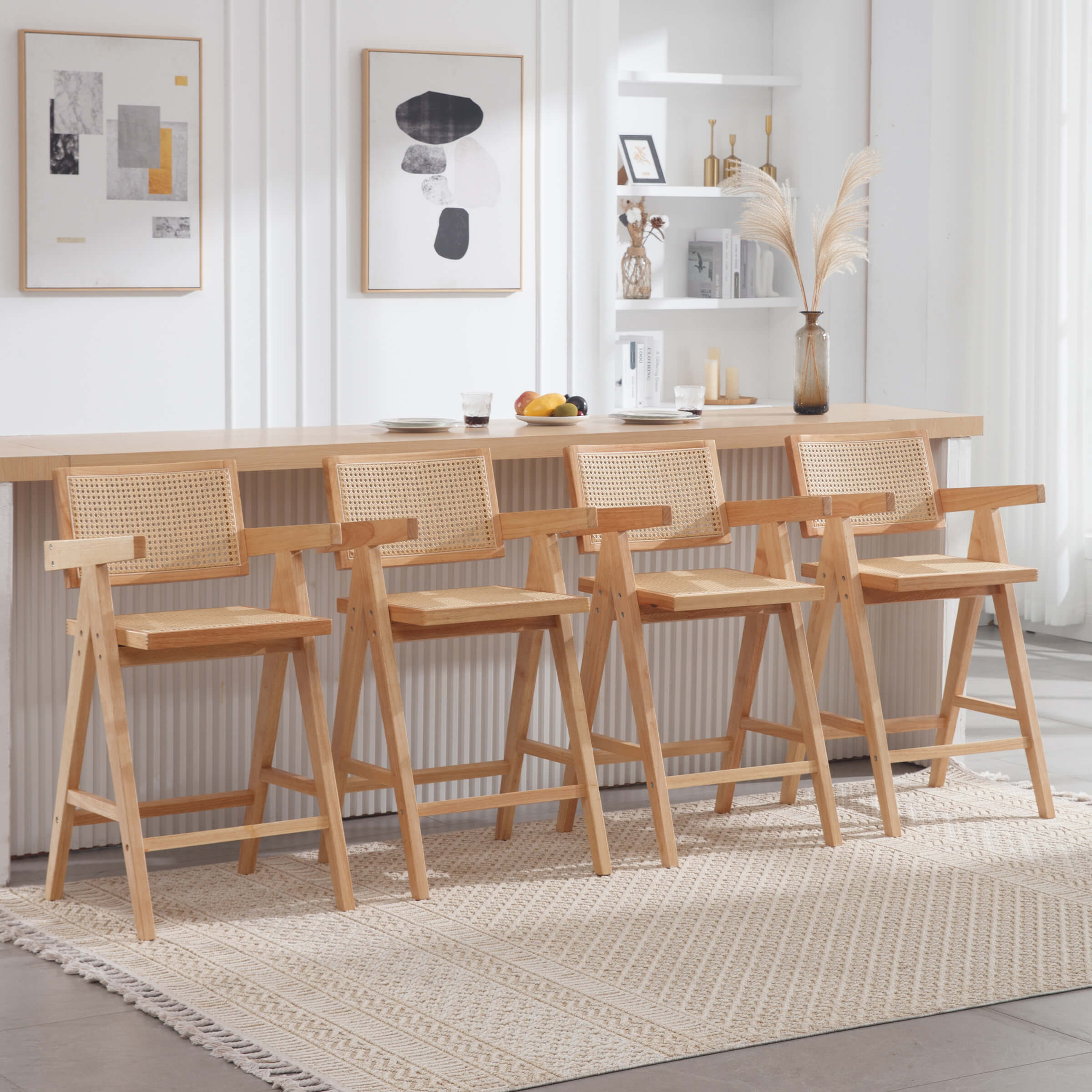 VESCASA Wooden Woven Back Counter Stools Set of 2 - 5805CS