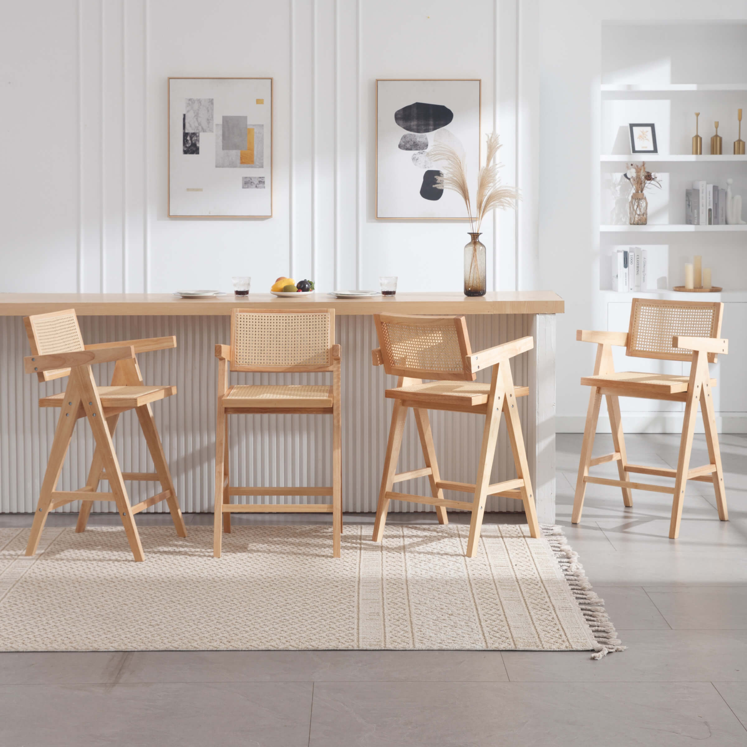 VESCASA Wooden Woven Back Counter Stools Set of 2 - 5805CS