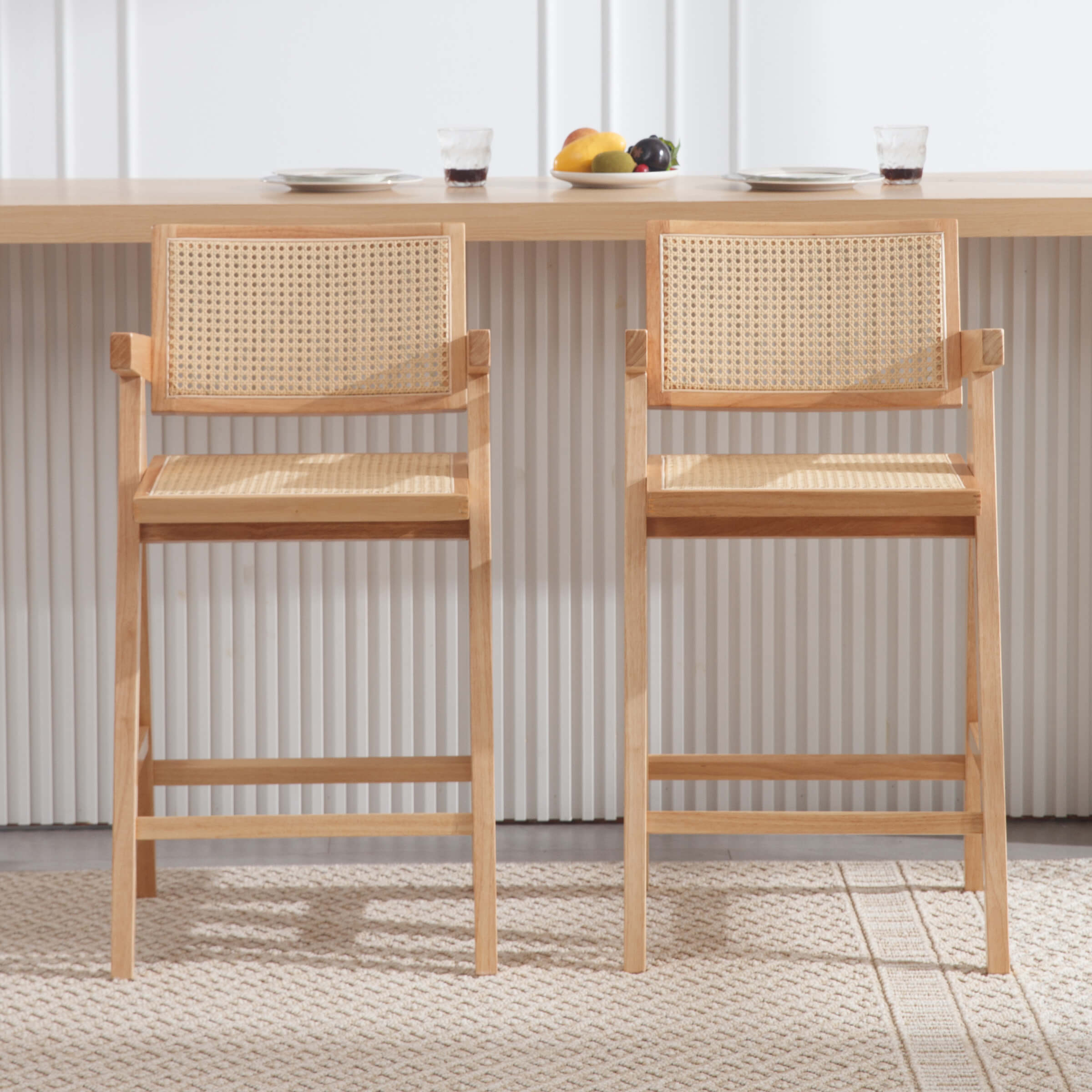 VESCASA Wooden Woven Back Counter Stools Set of 2 - 5805CS