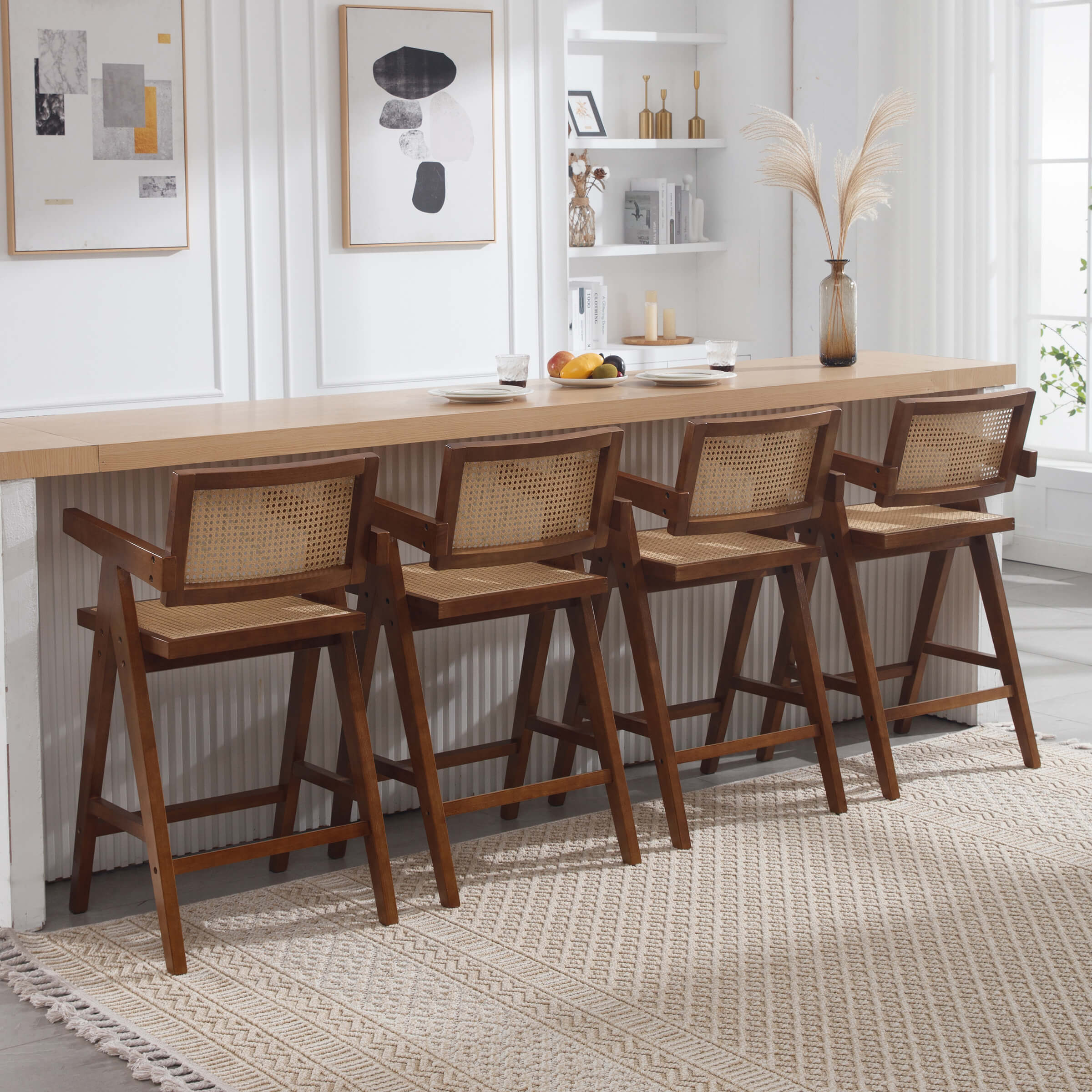 VESCASA Wooden Woven Back Counter Stools Set of 2 - 5805CS