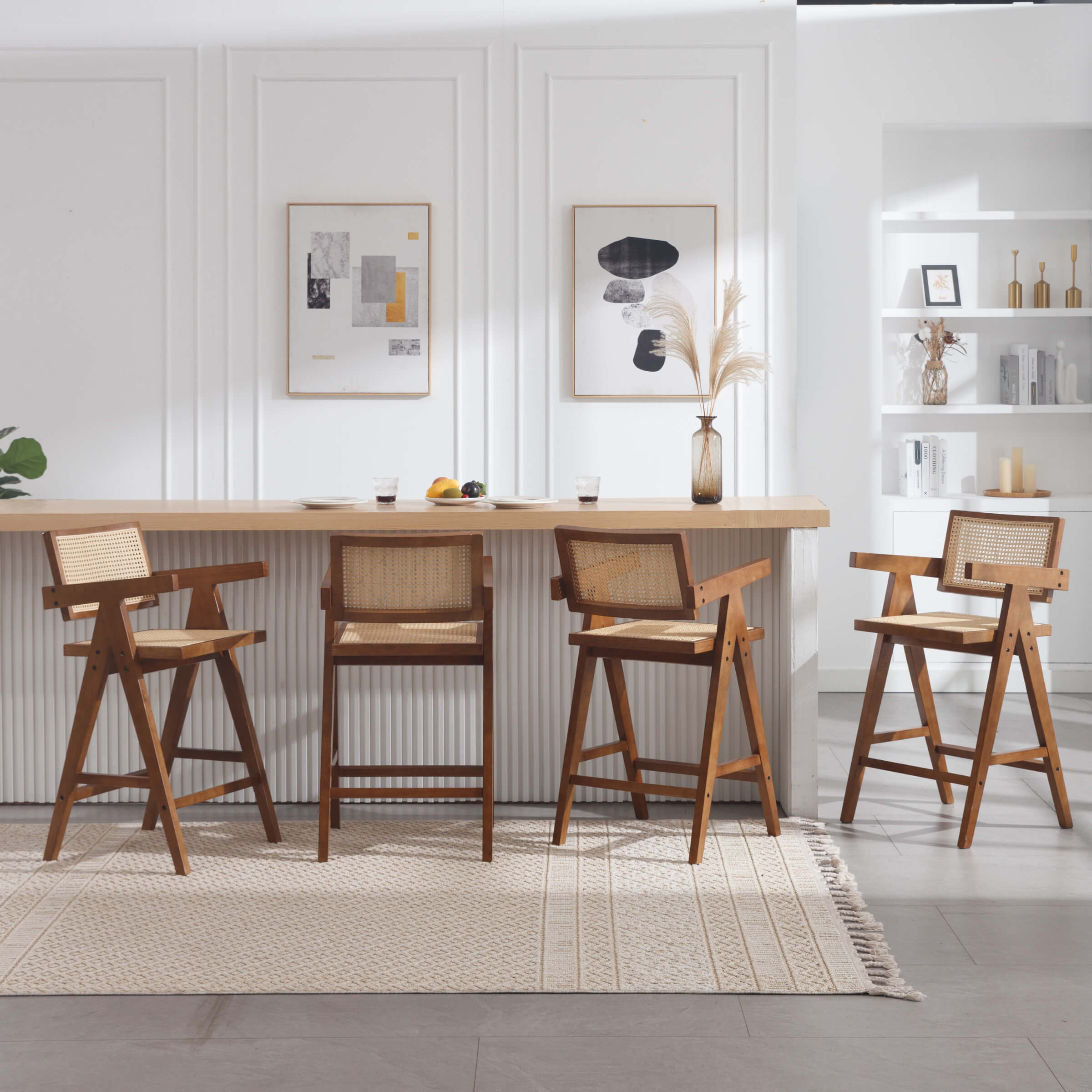 VESCASA Wooden Woven Back Counter Stools Set of 2 - 5805CS