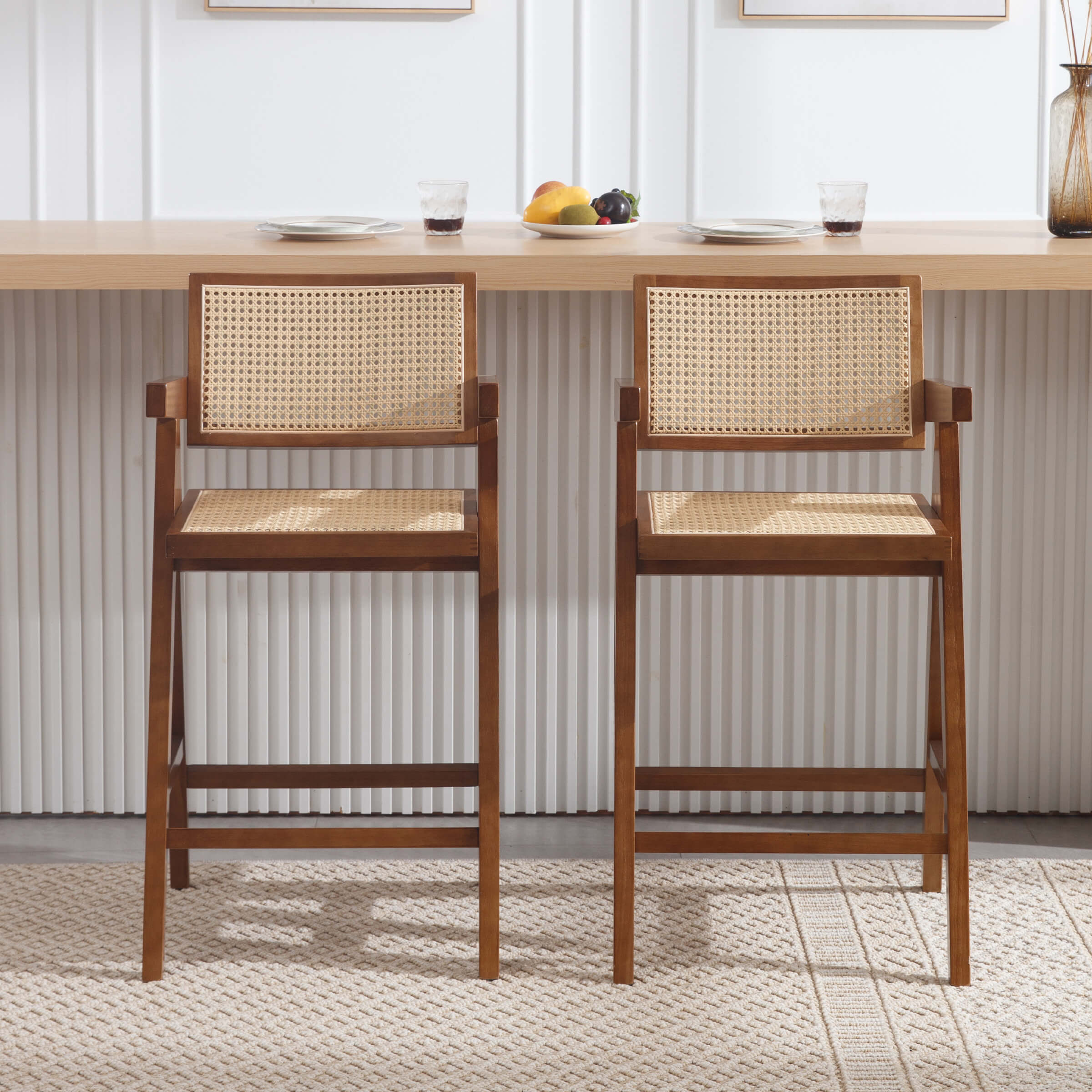 VESCASA Wooden Woven Back Counter Stools Set of 2 - 5805CS
