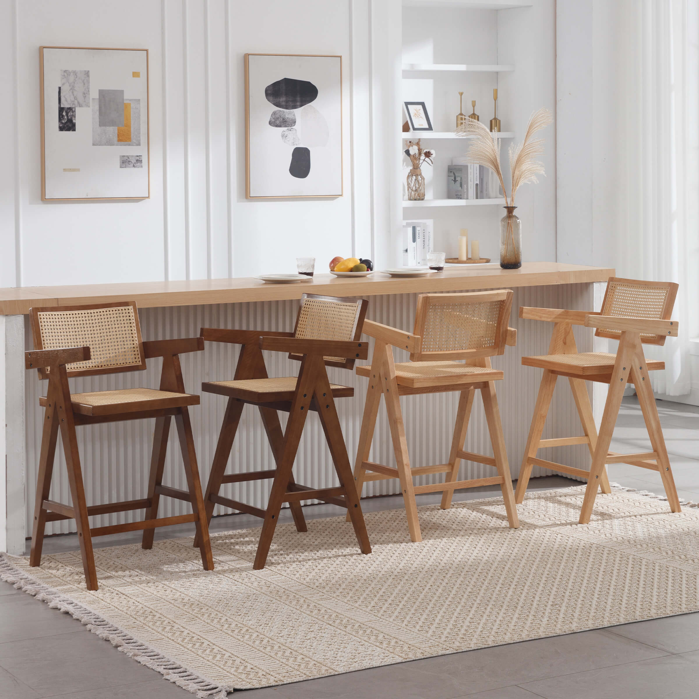 VESCASA Wooden Woven Back Counter Stools Set of 2 - 5805CS