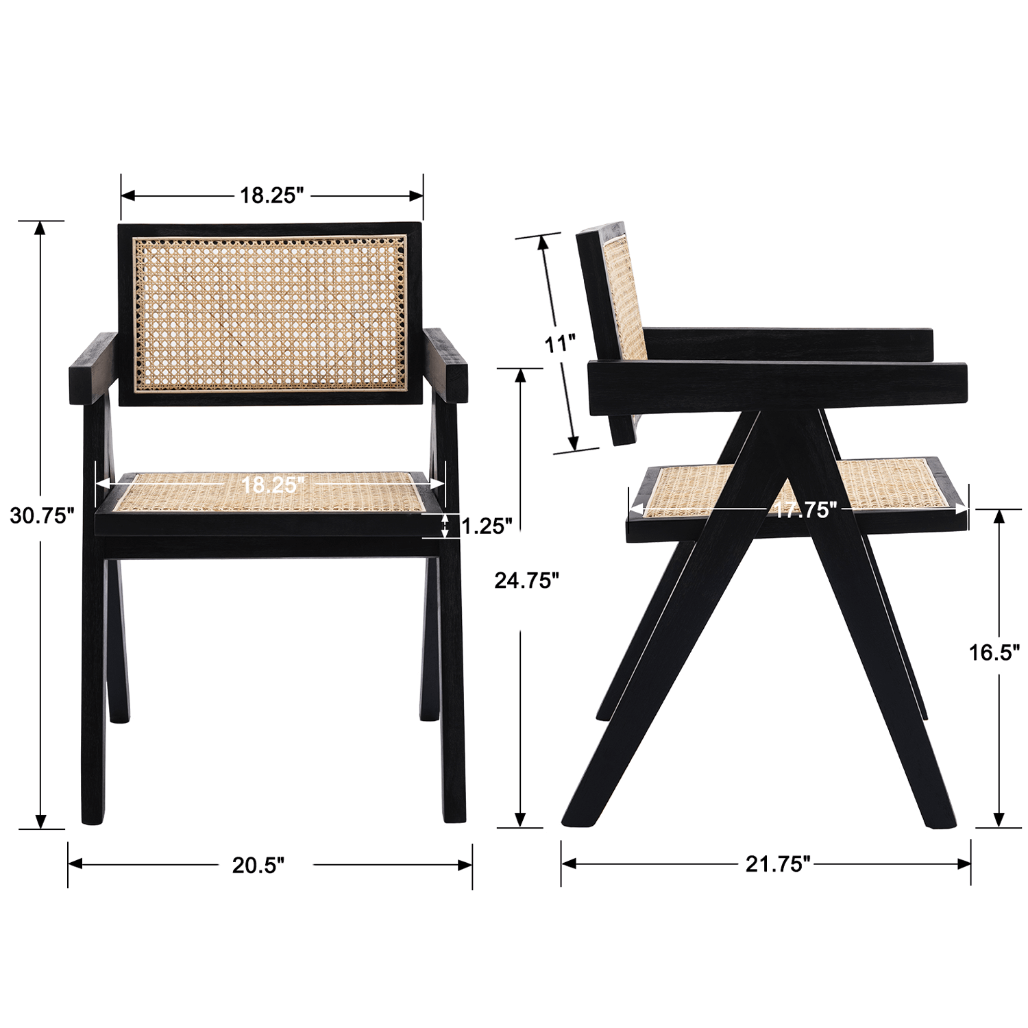 VESCASA Cane Back Dining Chairs Set of 2 - 1844DC