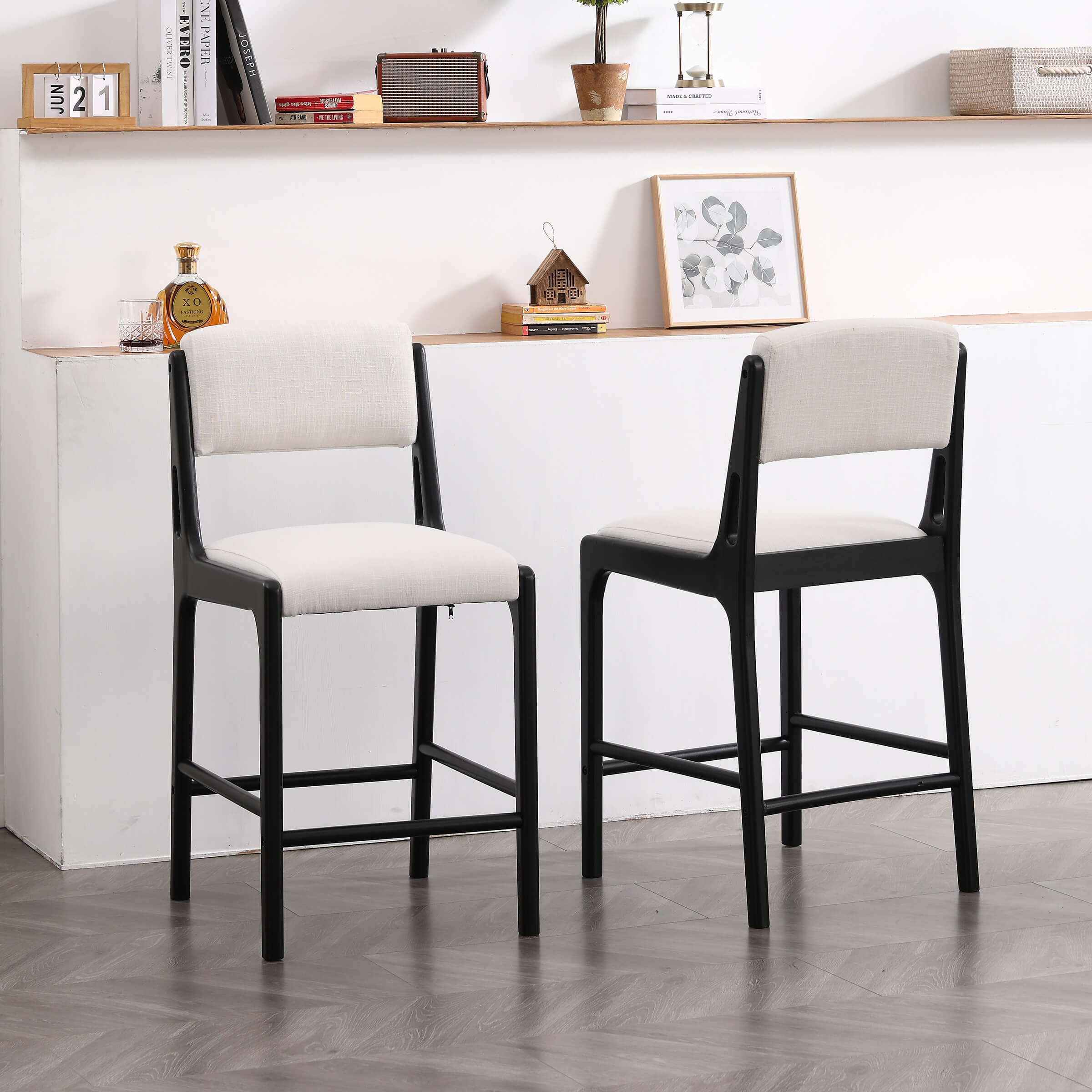 Beige Linen Bar Stools Set of 2 - 5816CS