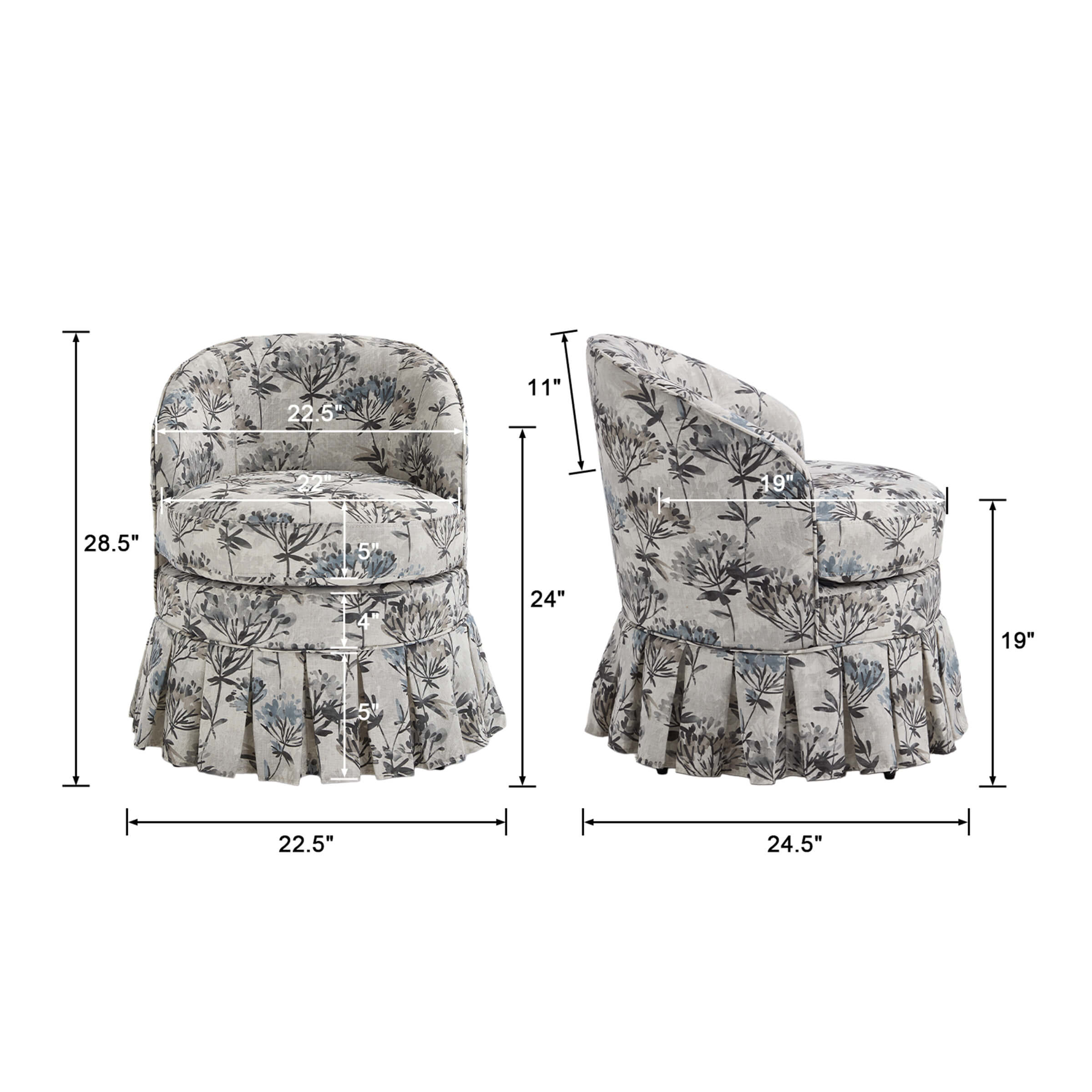 Dining Room Chairs with Pleated Skirt Set of 2 - 353DC
